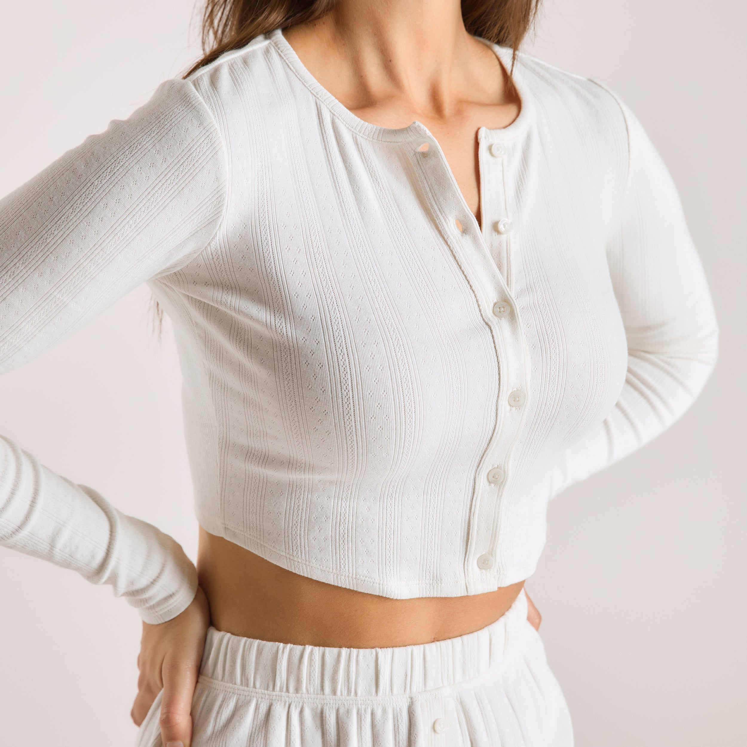 Pointelle Cardigan | Pointelle Cardigan - Krämfärgad