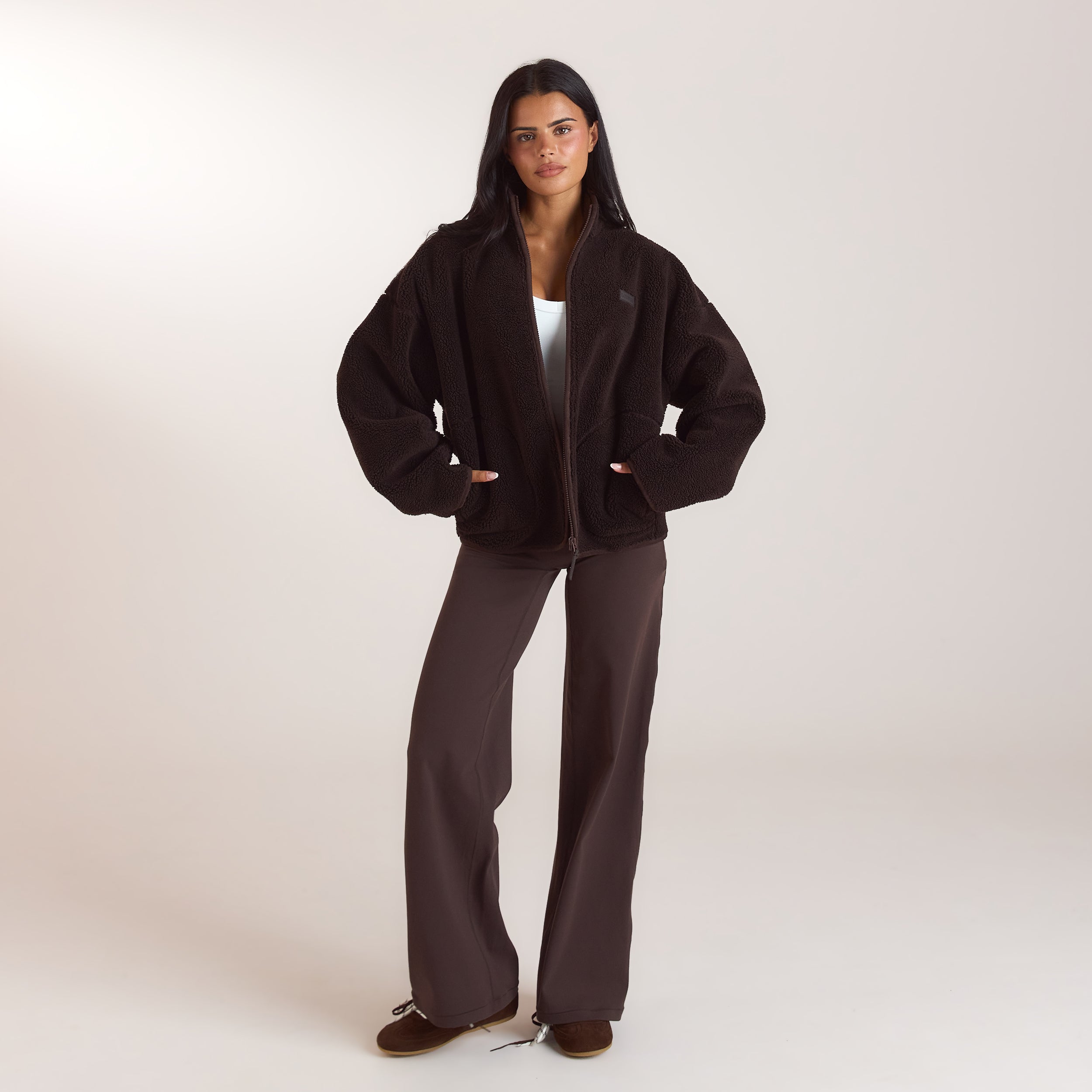 Teddy-Fleece jacka med dragkedja | Teddy-Fleece jacka med dragkedja - Choklad