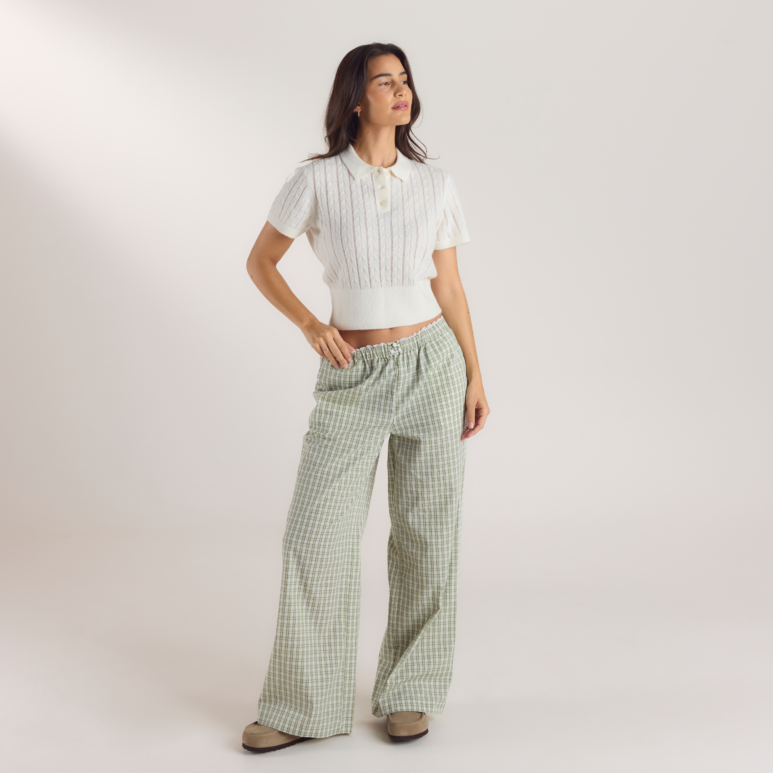 Sheer Stickad Polotoröja | Sheer Stickad Polotoröja - Krämfärgad