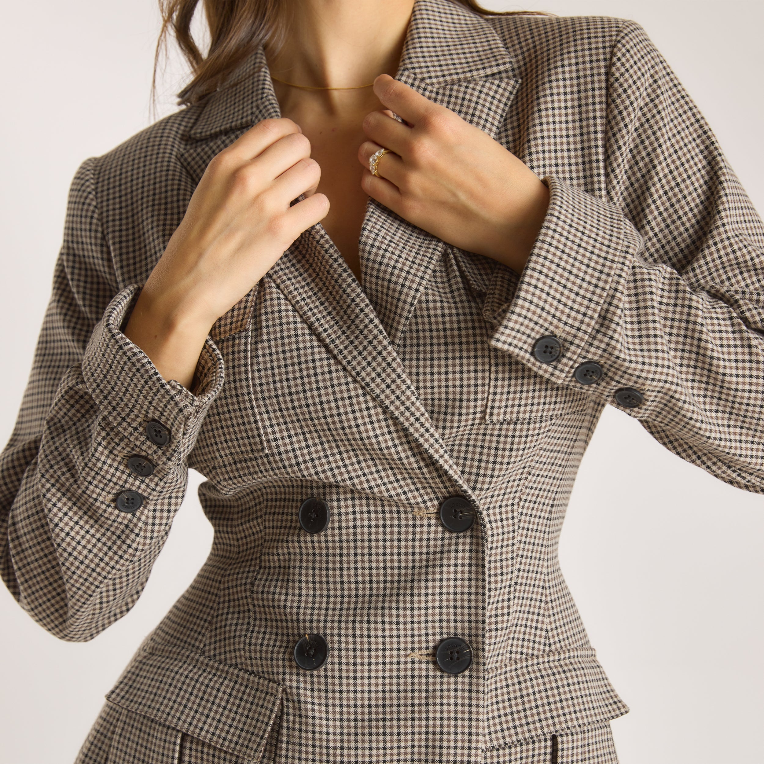 Houndstooth Blazerklänning | Houndstooth Blazerklänning - Brun