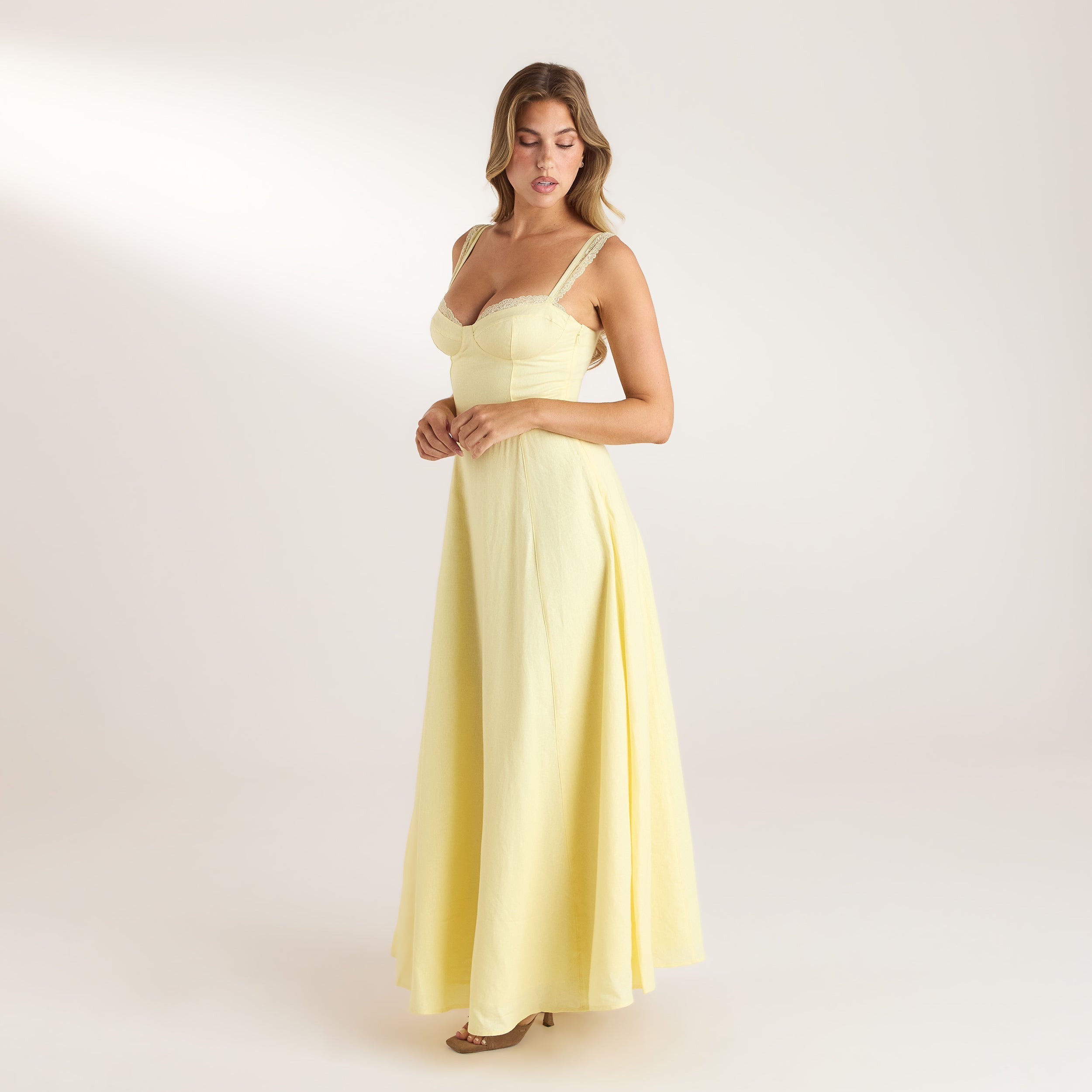 Lace Trim Maxiklänning | Lace Trim Maxiklänning - Citrongul