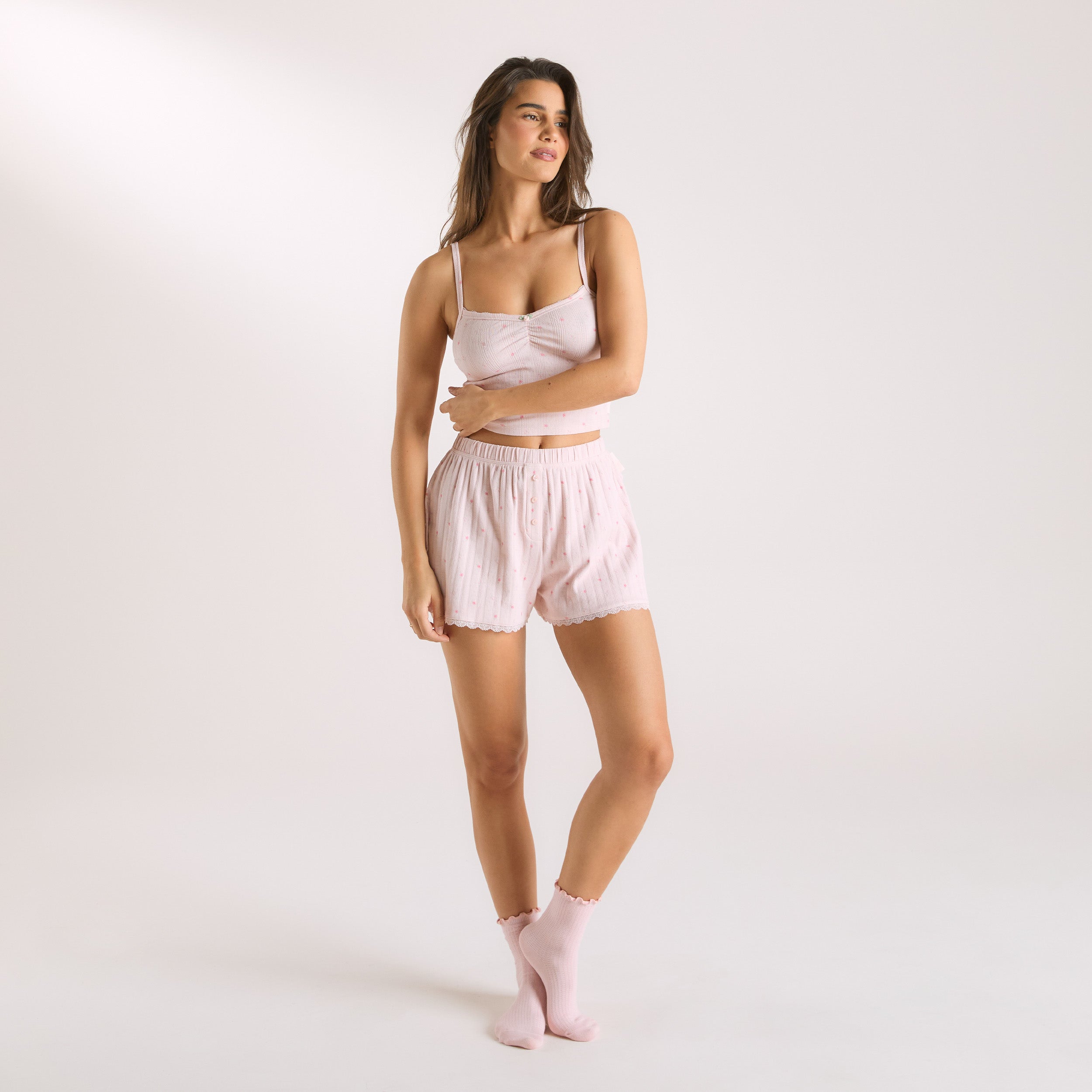 Pointelle Pyjama Shorts | Pointelle Pyjama Shorts - Blommig Rosa