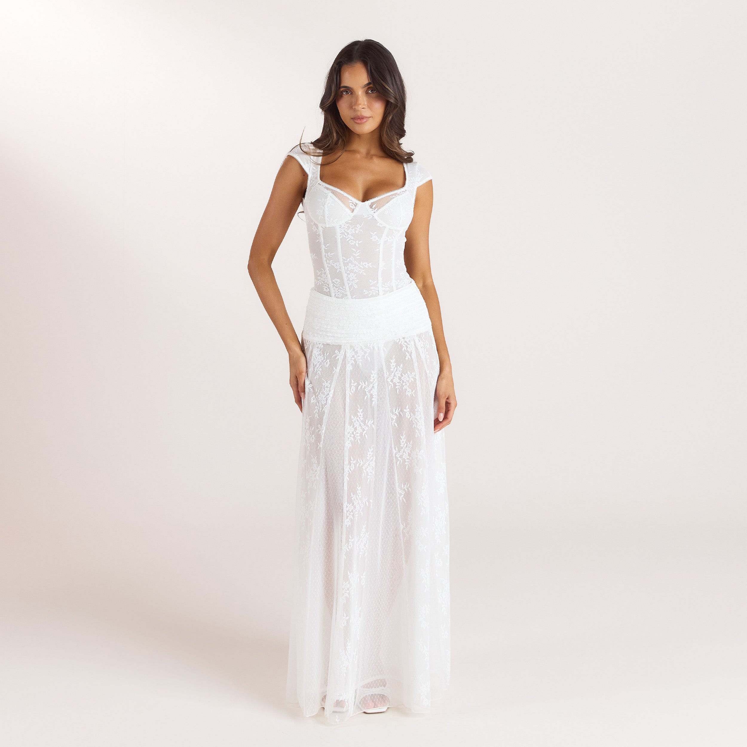 Cap-Sleeve Bodysuit med spets | Cap-Sleeve Bodysuit med spets - Vit