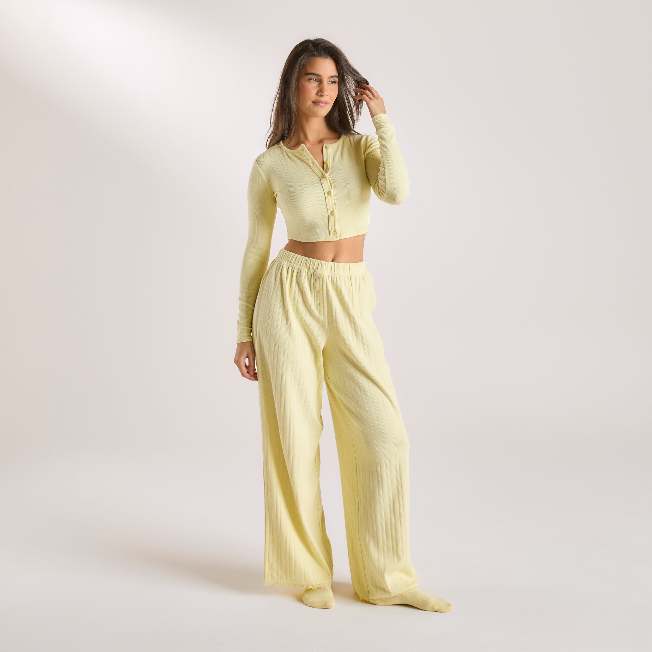 Pointelle Pyjamabyxor | Pointelle Pyjamabyxor - Smörblommig Gul