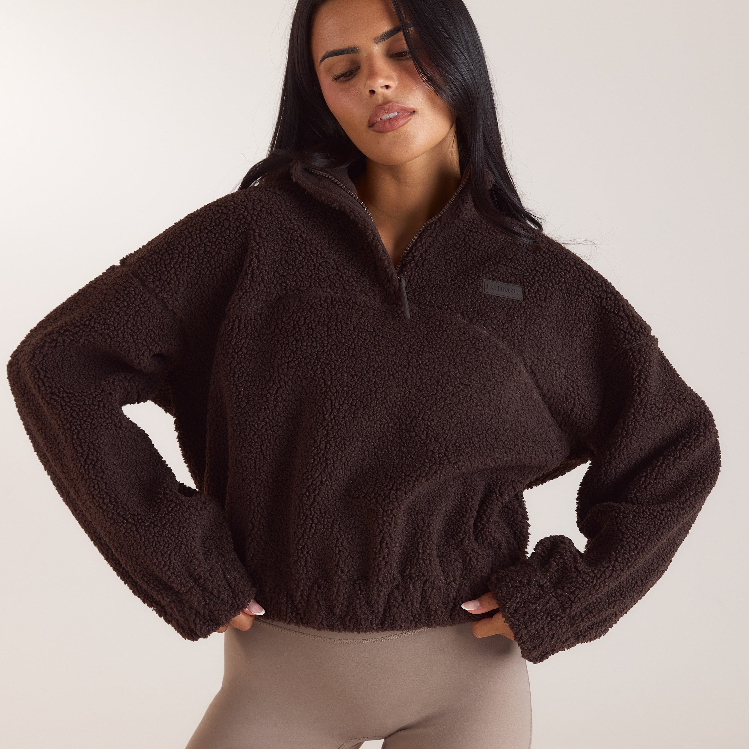 Teddy-Fleece jacka med polo & dragkedja | Teddy-Fleece jacka med polo & dragkedja - Mörk Choklad