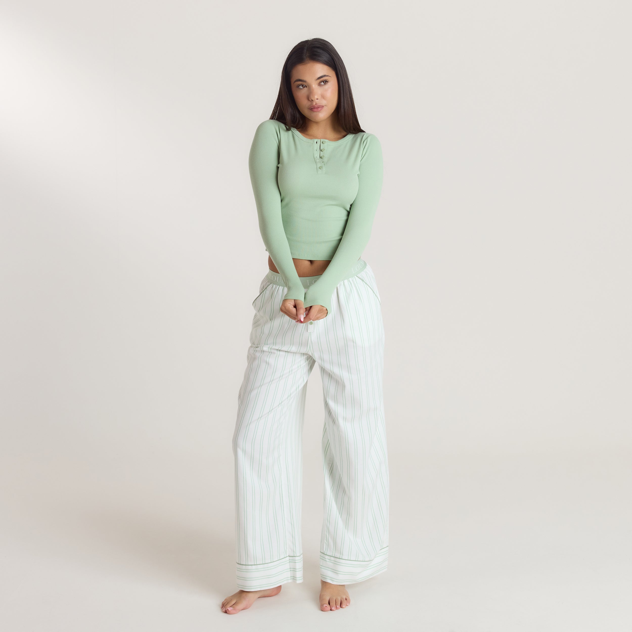Mistletoe Henley Pyjamatopp | Mistletoe Henley Pyjamatopp - Salviagrön