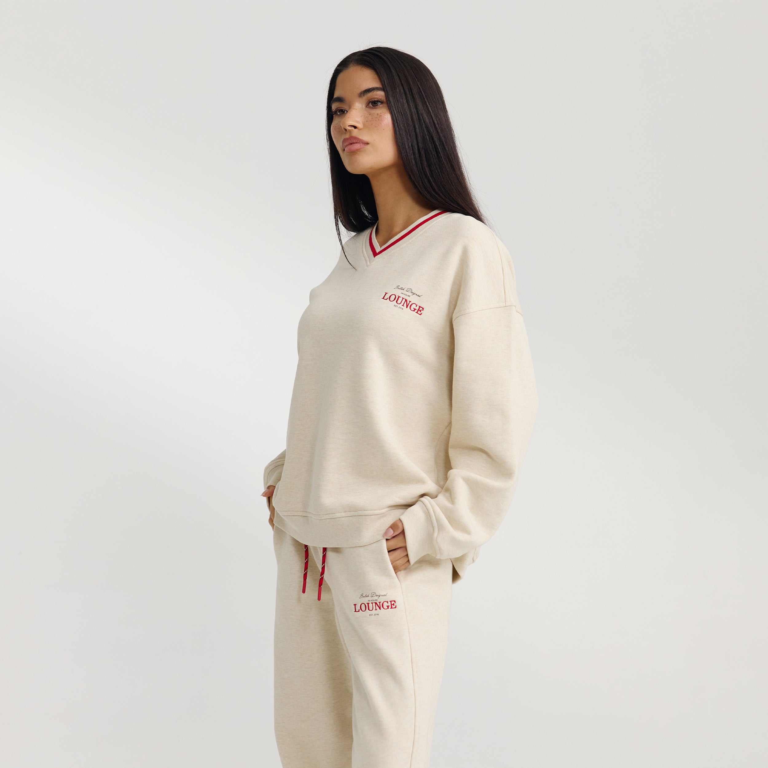 V-Neck Tröja | V-Neck Tröja - Havrefärgad Marl