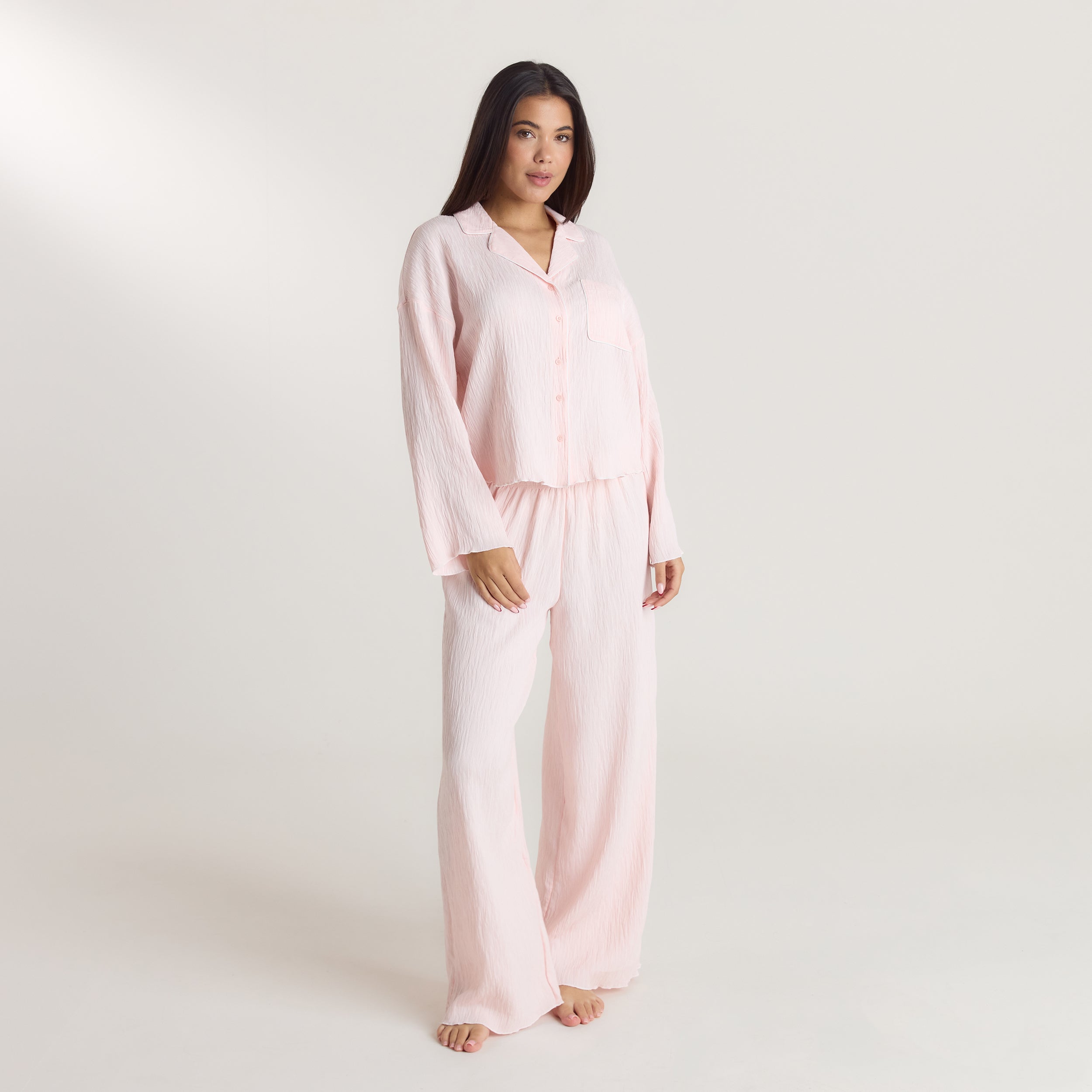 Crinkle Pyjamasskjorta | Crinkle Pyjamasskjorta - Rosa