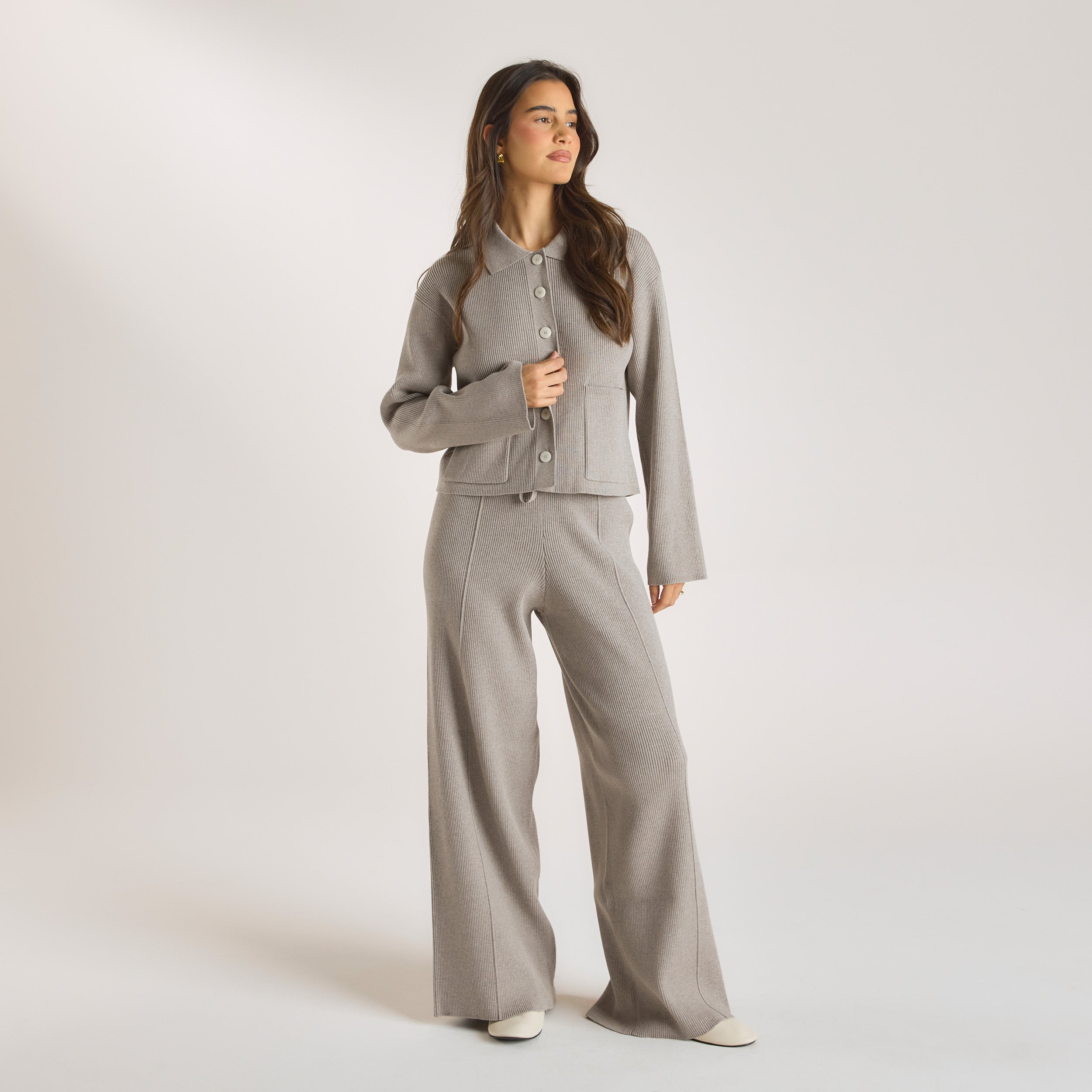 Stickad Oversized Skjorta | Stickad Oversized Skjorta - Warm Grå