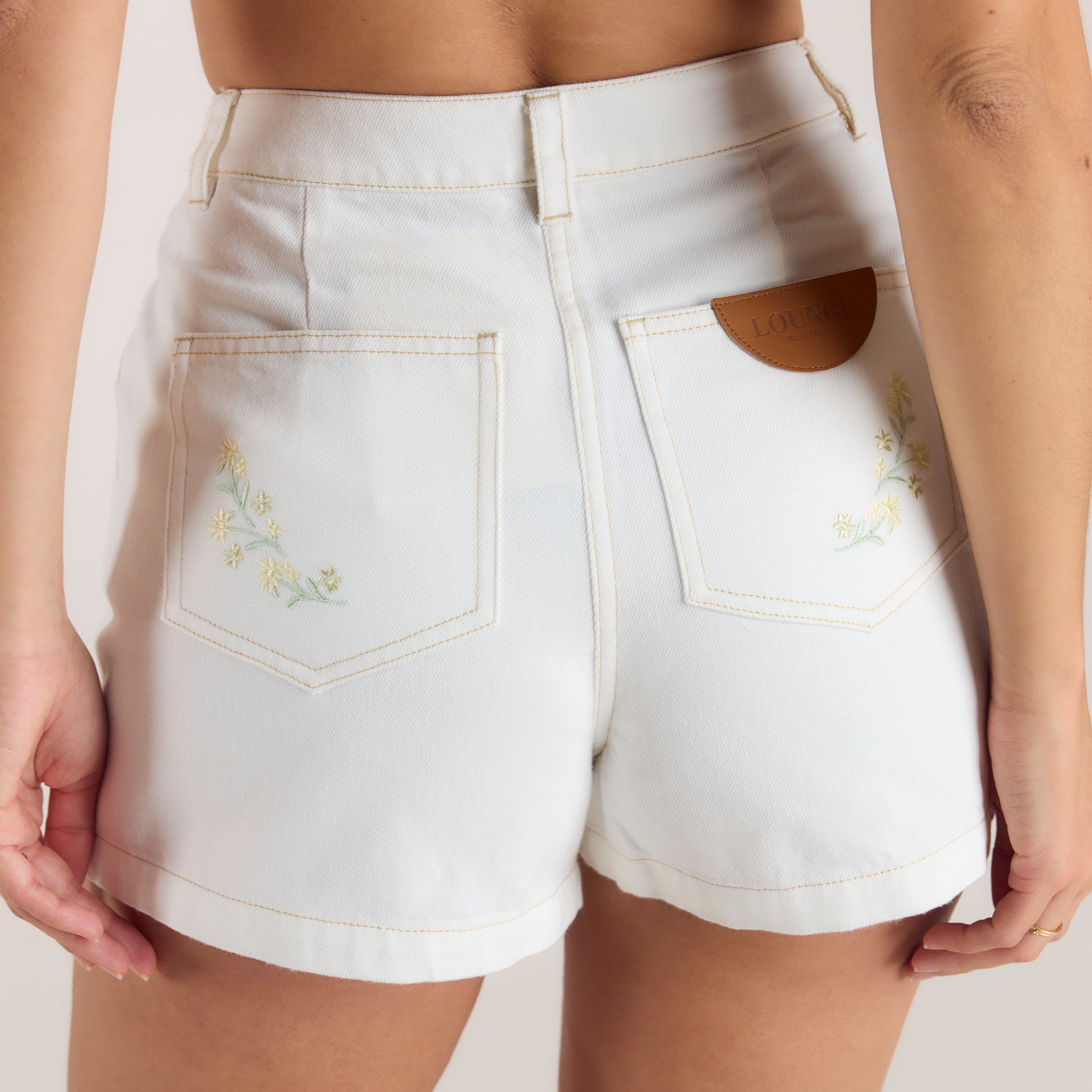 Broderade Jeansshorts | Broderade Jeansshorts - Vit