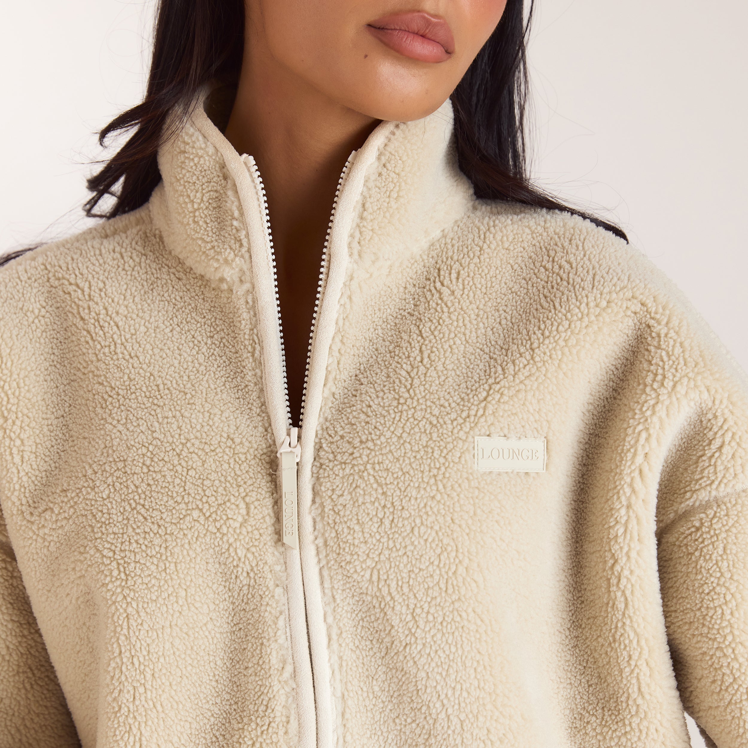 Teddy-Fleece jacka med dragkedja | Teddy-Fleece jacka med dragkedja - Krämfärgad