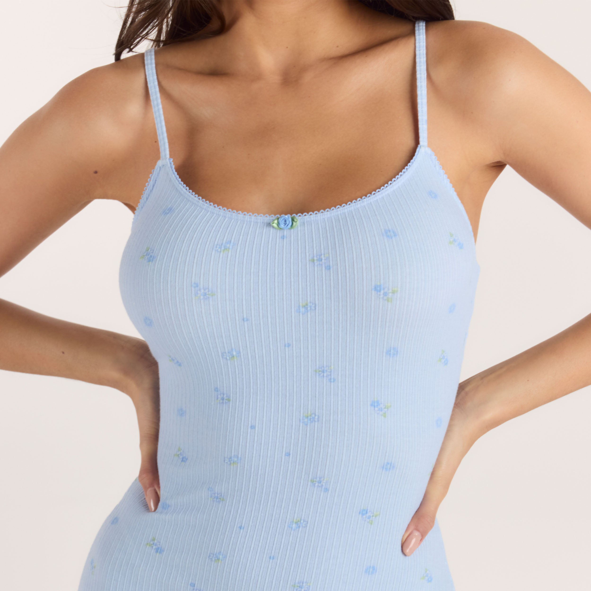 Ribbad Strappy Romper | Ribbad Strappy Romper - Blommig Blå