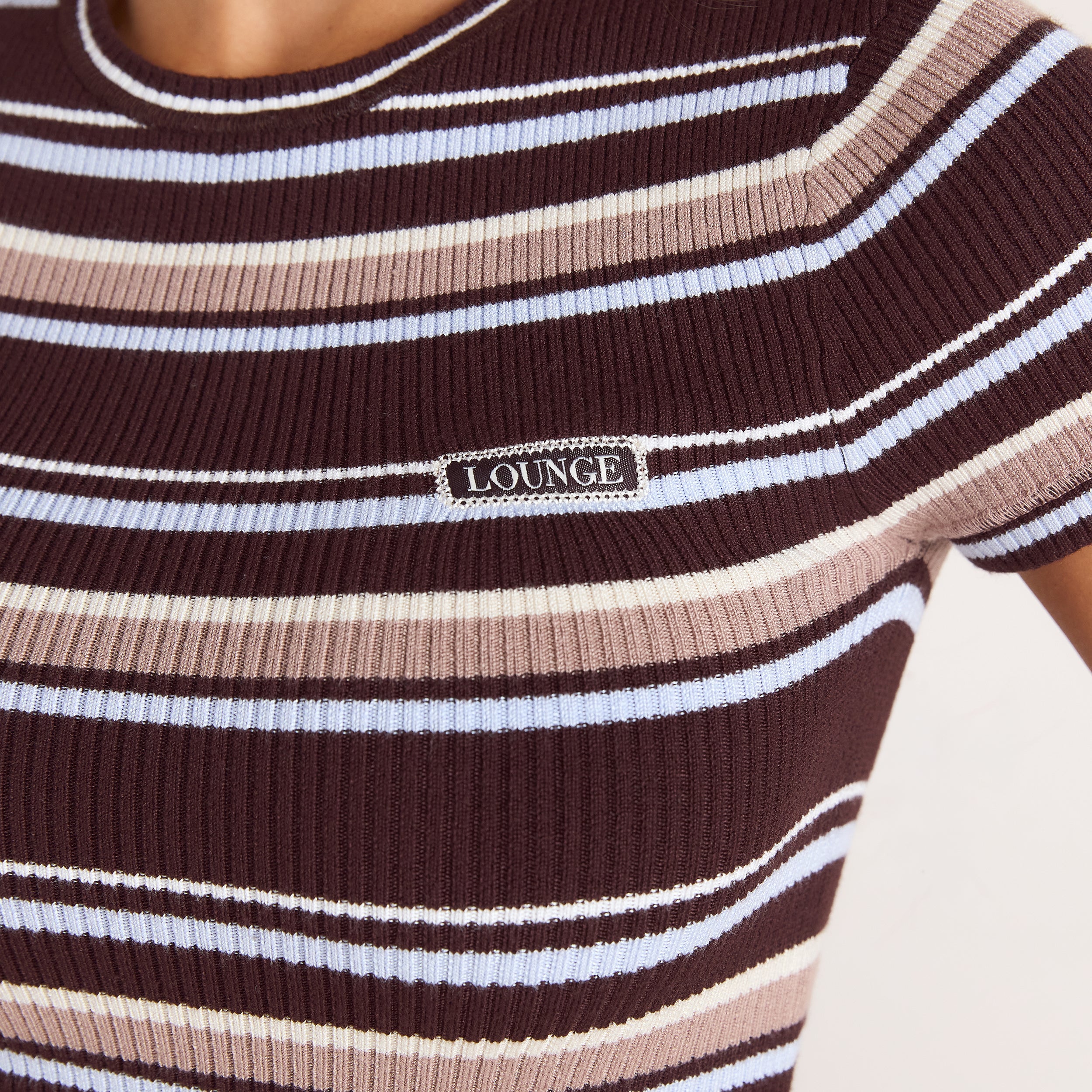 Stickad T-shirt | Stickad T-shirt - Brown Stripe