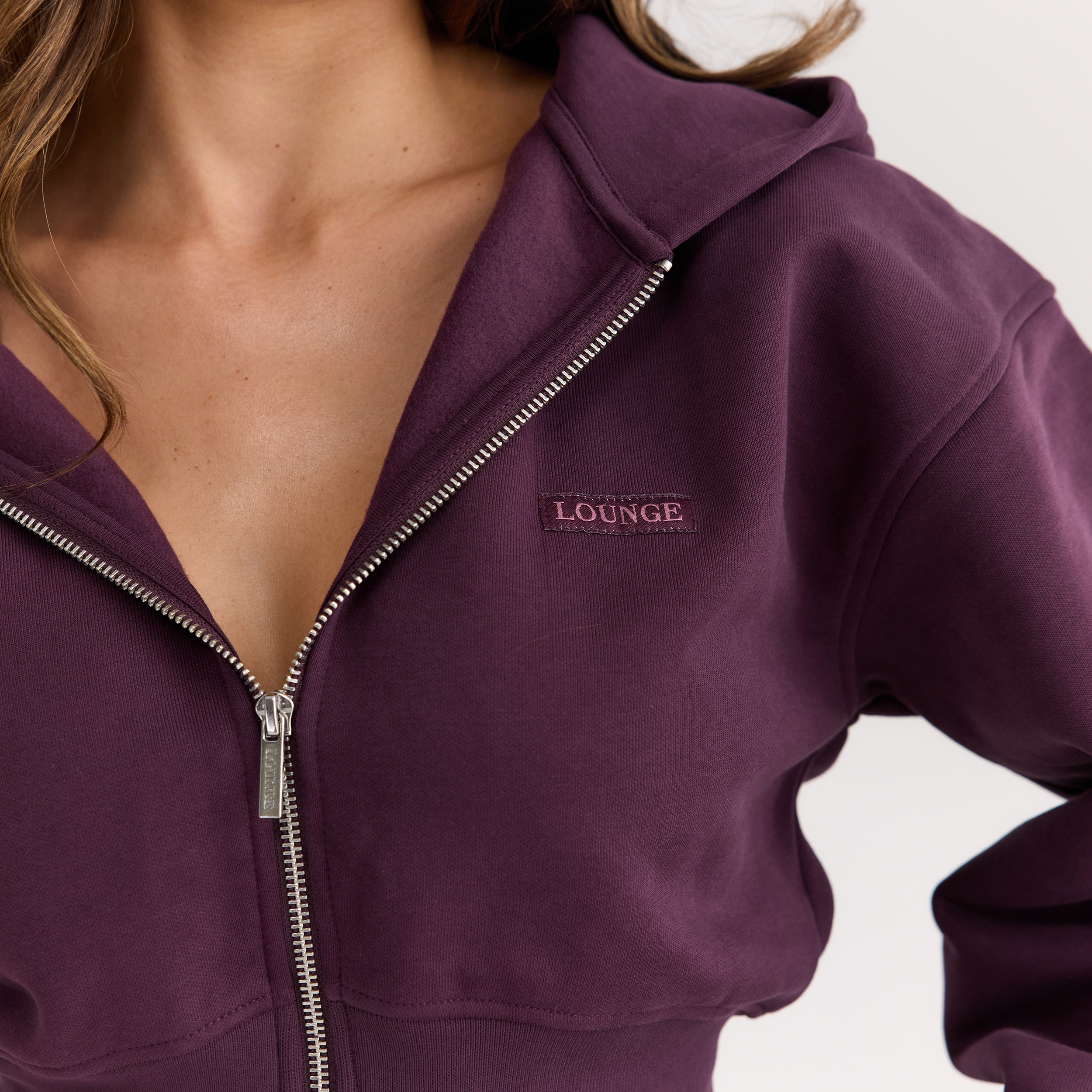 Hoodie med figurnära midja och dragkedja | Hoodie med figurnära midja och dragkedja - Körsbärslack
