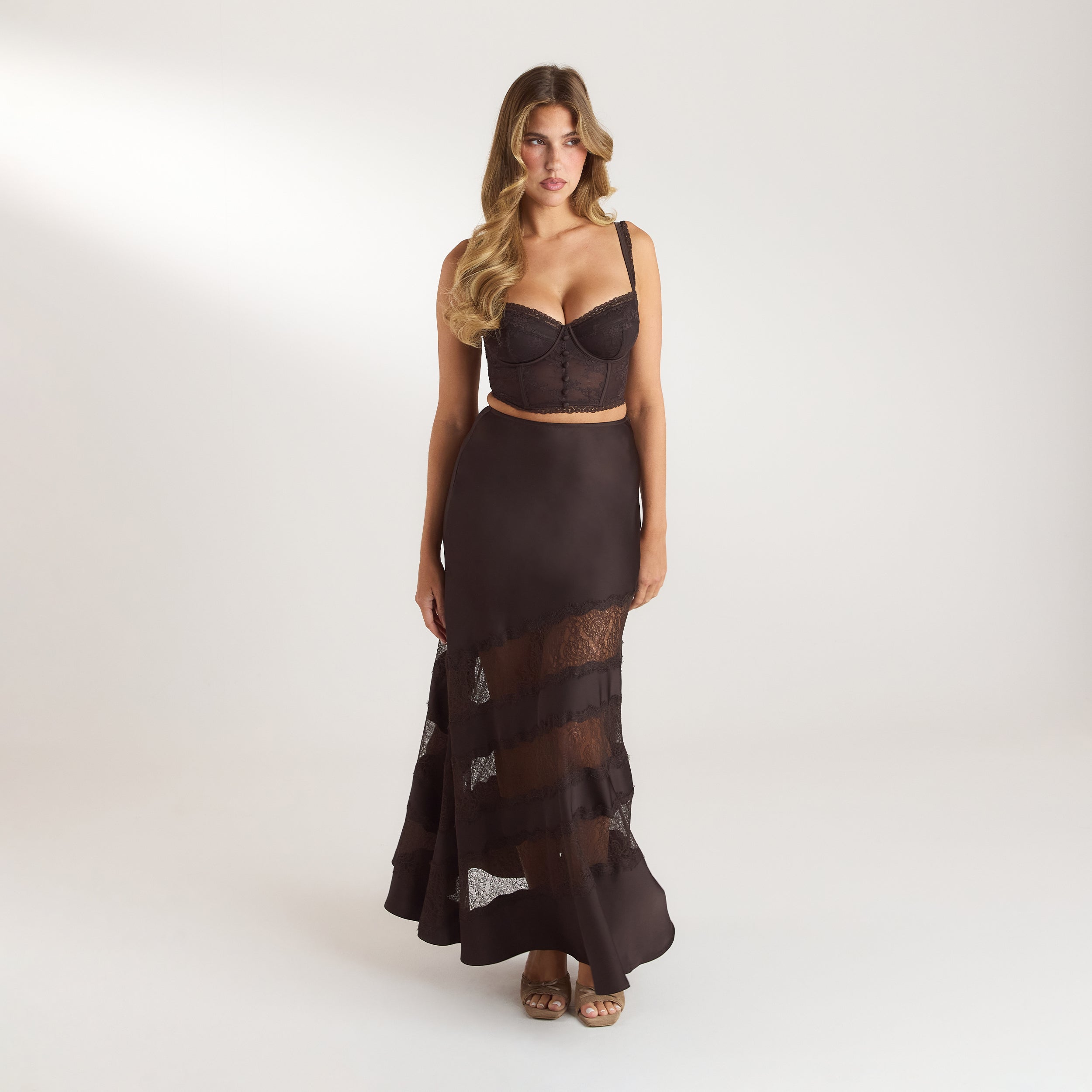 Lace Trim Maxikjol | Lace Trim Maxikjol - Choklad