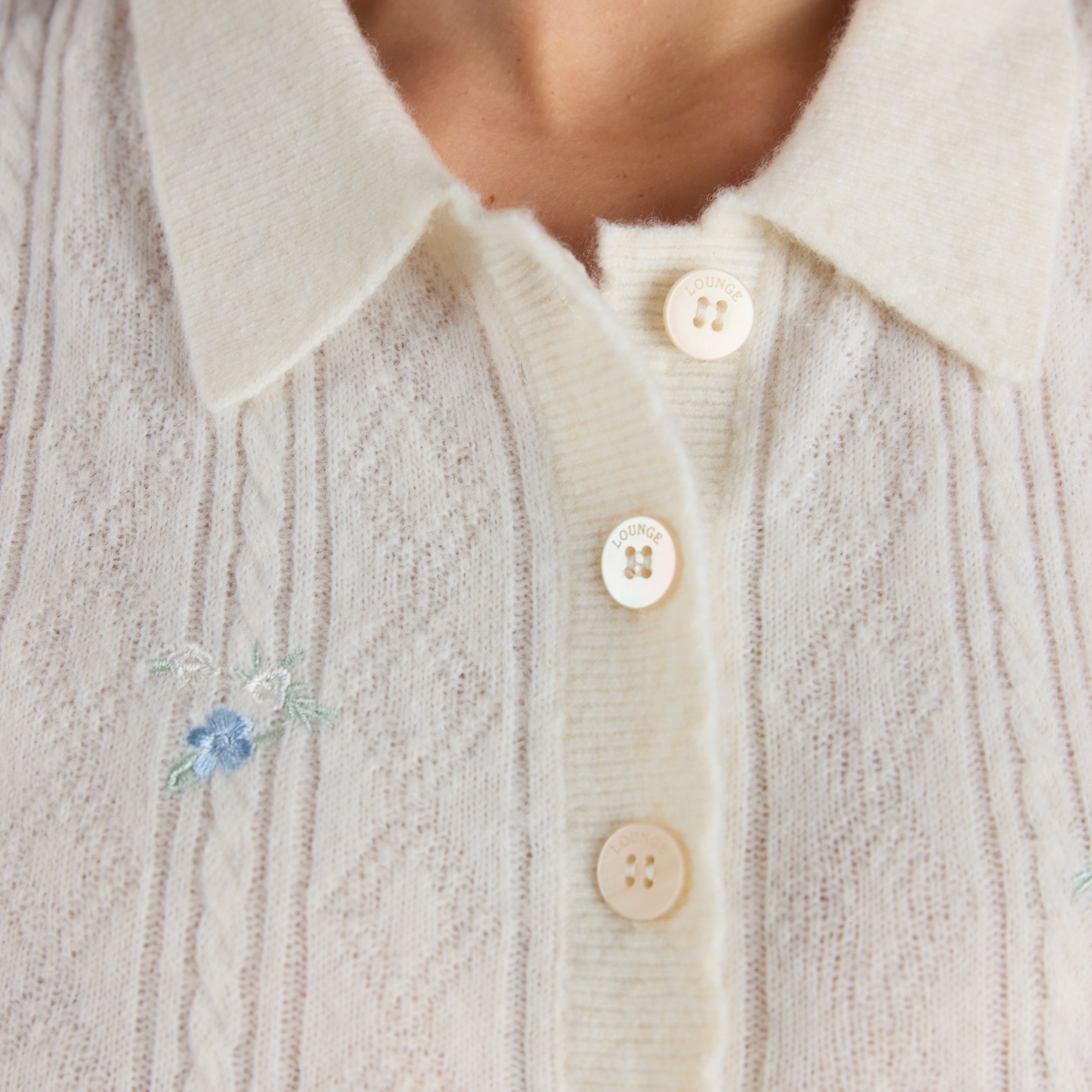 Broderad Stickad Topp | Broderad Stickad Topp - Krämfärgad