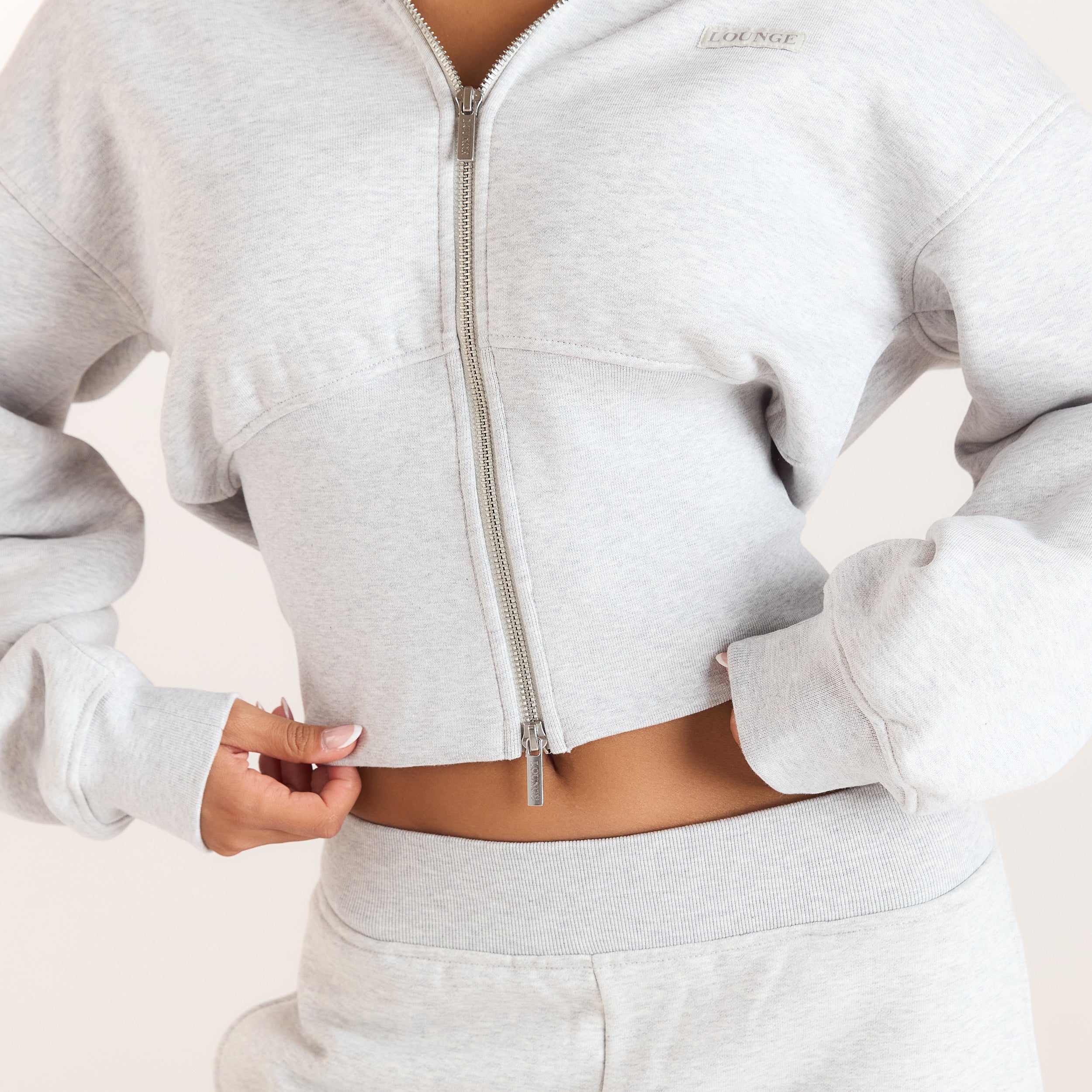 Hoodie med figurnära midja och dragkedja | Hoodie med figurnära midja och dragkedja - Grå