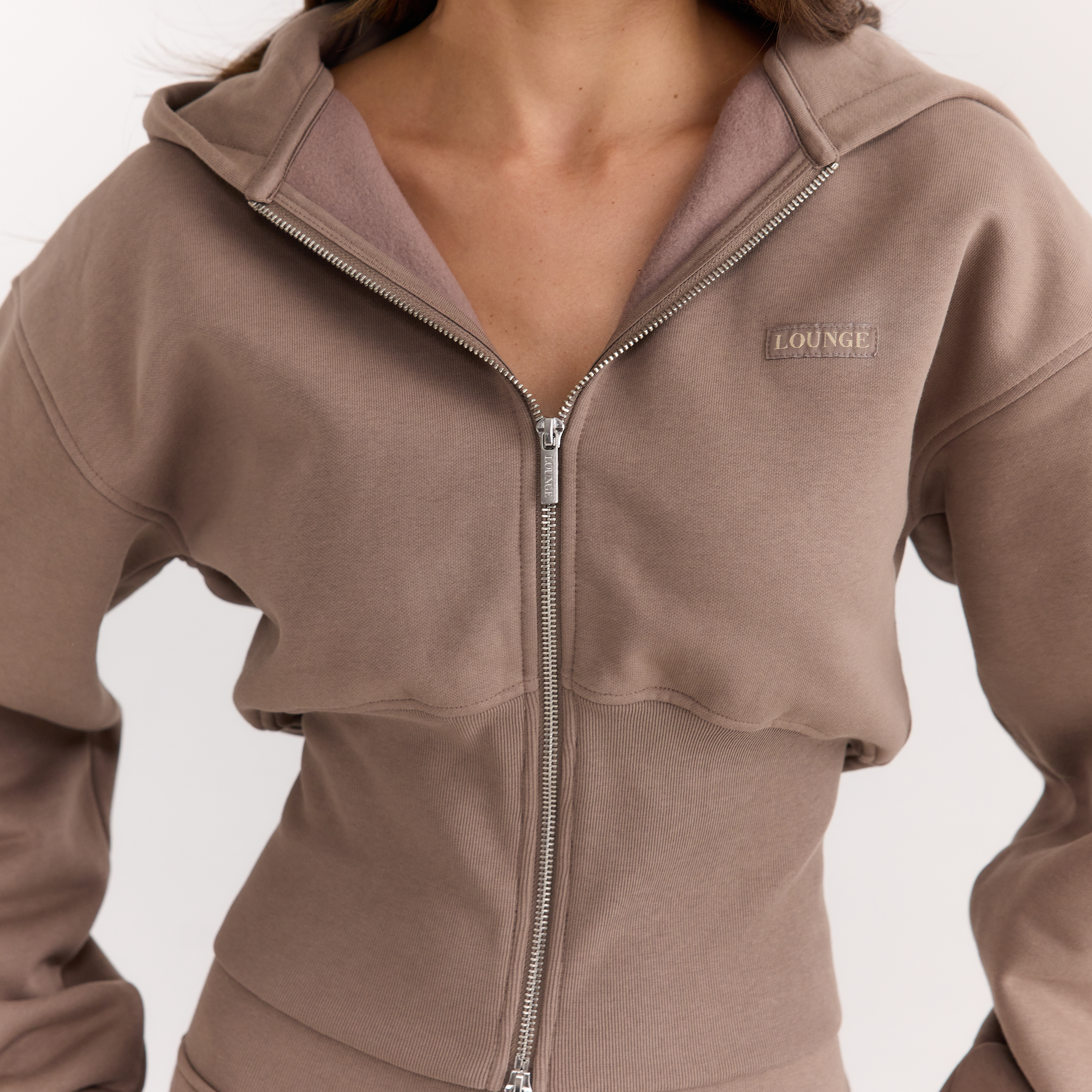Hoodie med figurnära midja och dragkedja | Hoodie med figurnära midja och dragkedja - Mushroom
