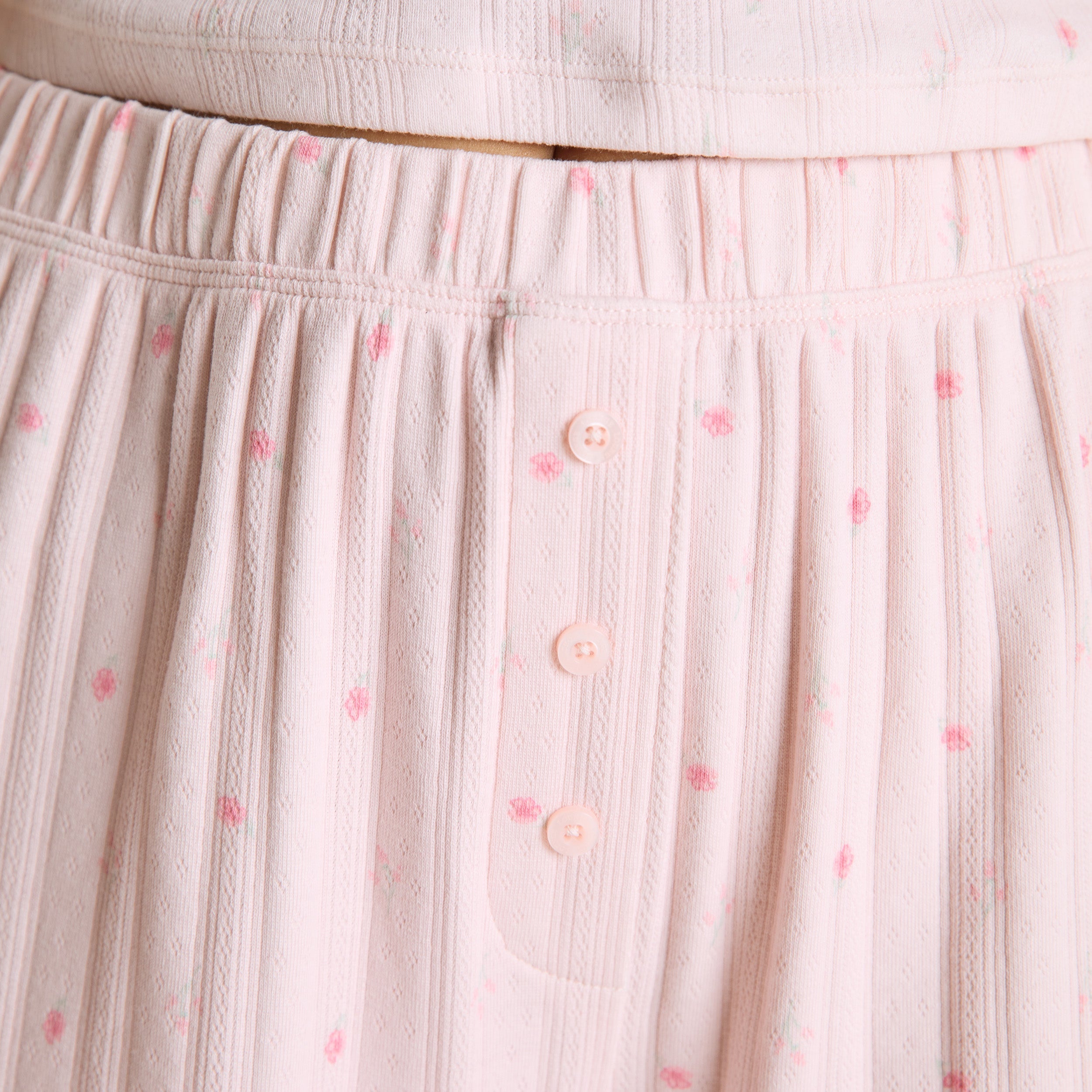 Pointelle Pyjamabyxor | Pointelle Pyjamabyxor - Blommig Rosa