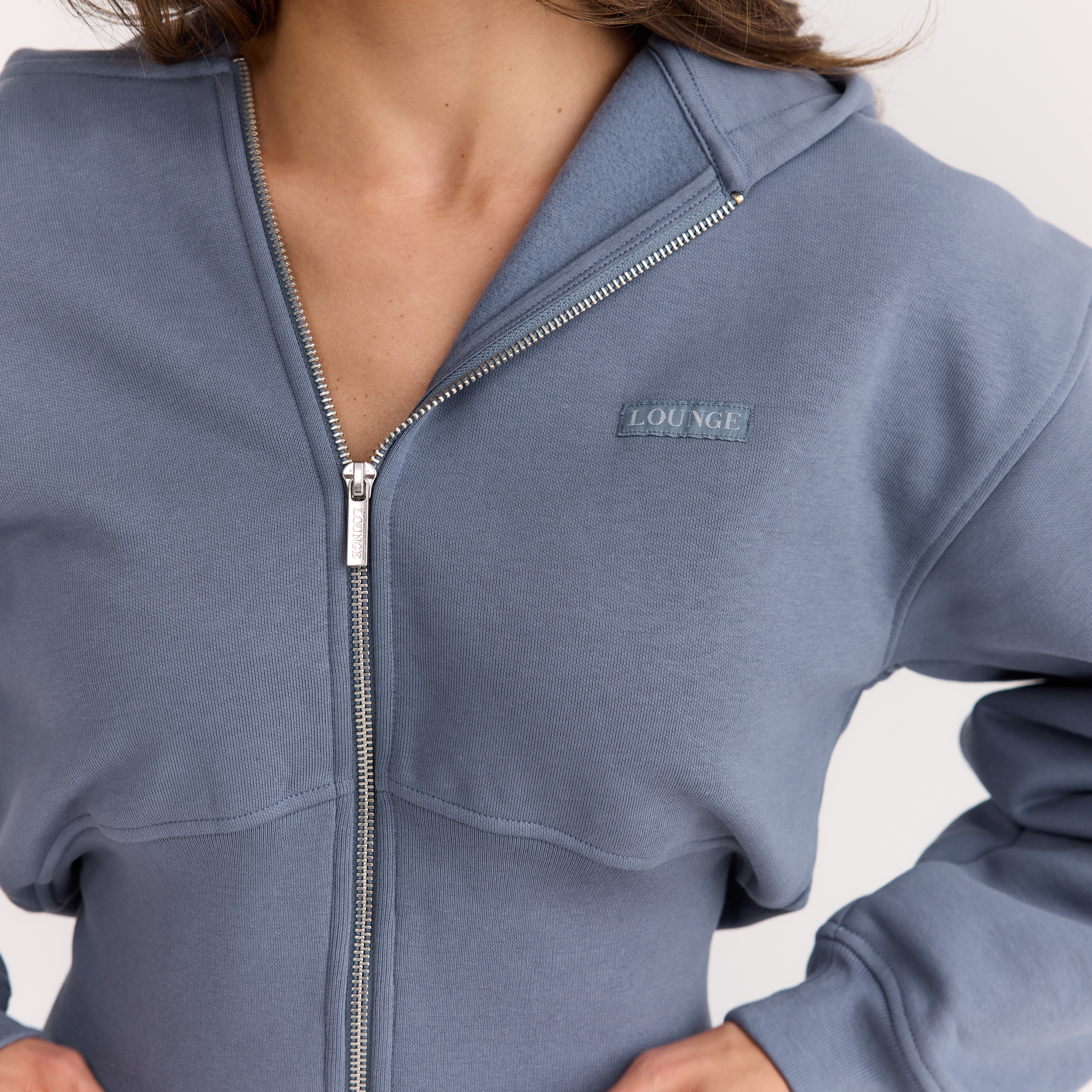 Hoodie med figurnära midja och dragkedja | Hoodie med figurnära midja och dragkedja - Skifferblå