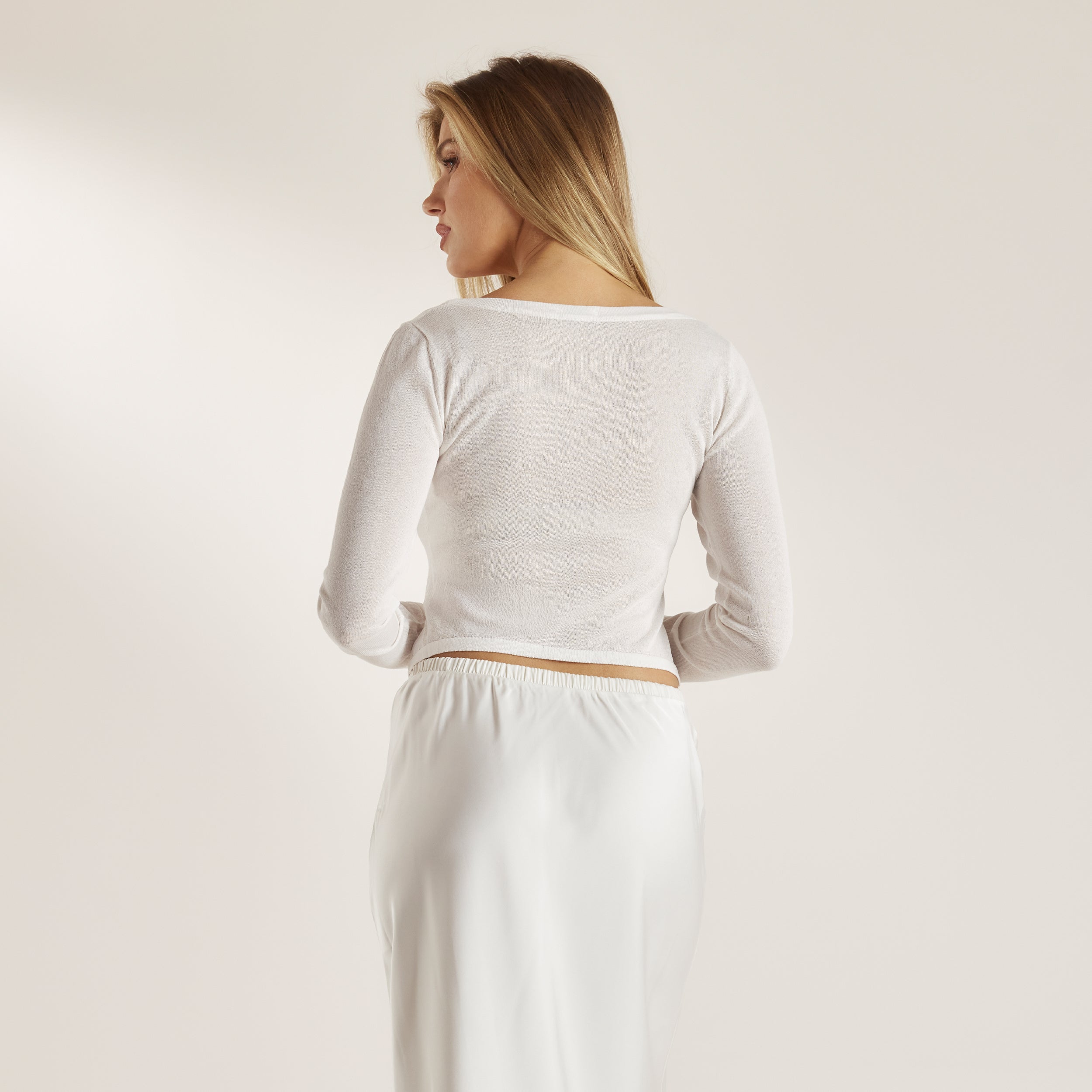 Stickad Sheer Cardigan | Stickad Sheer Cardigan - Naturvit