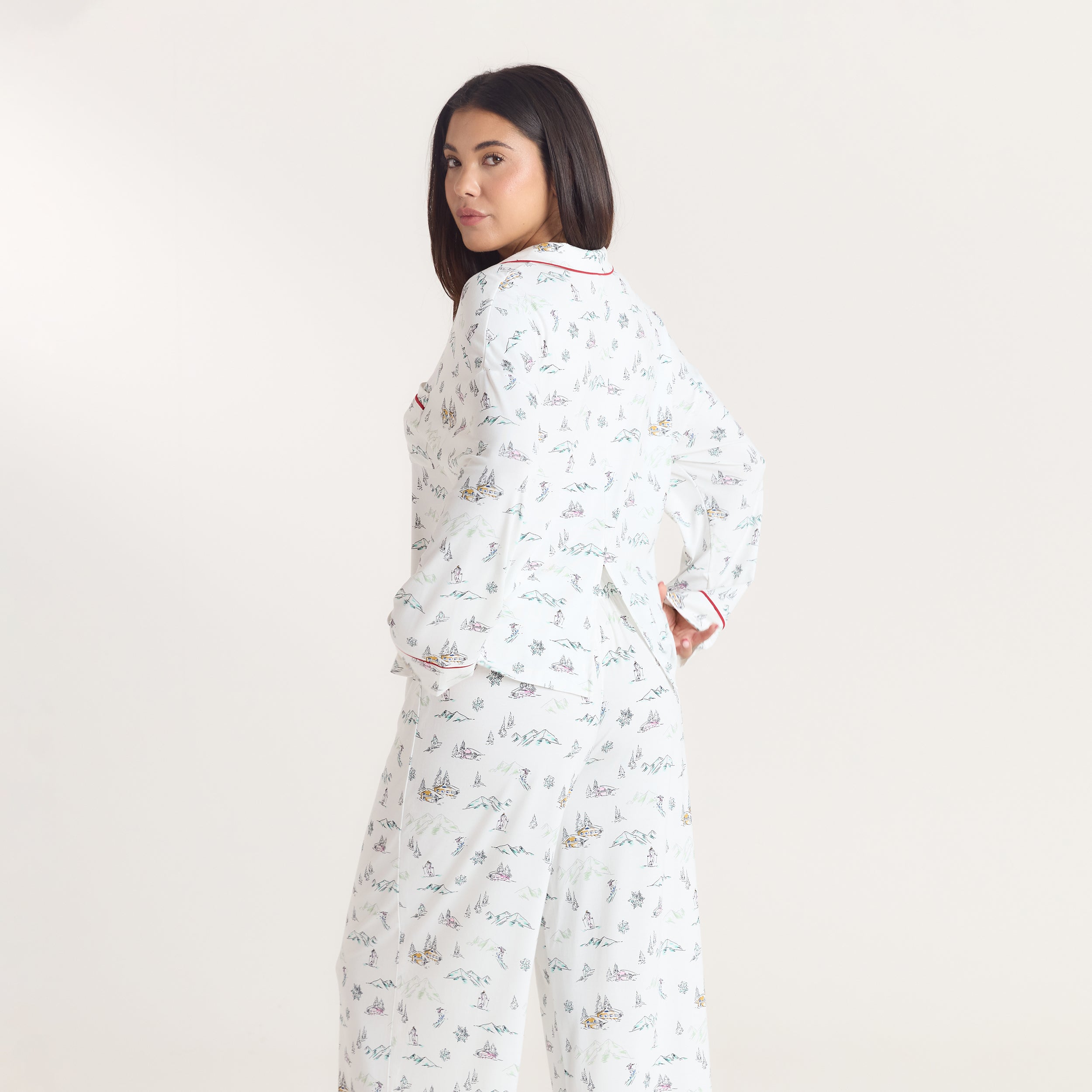 Alpine Dreams Pyjamaskjorta | Alpine Dreams Pyjamaskjorta - Skidtryck