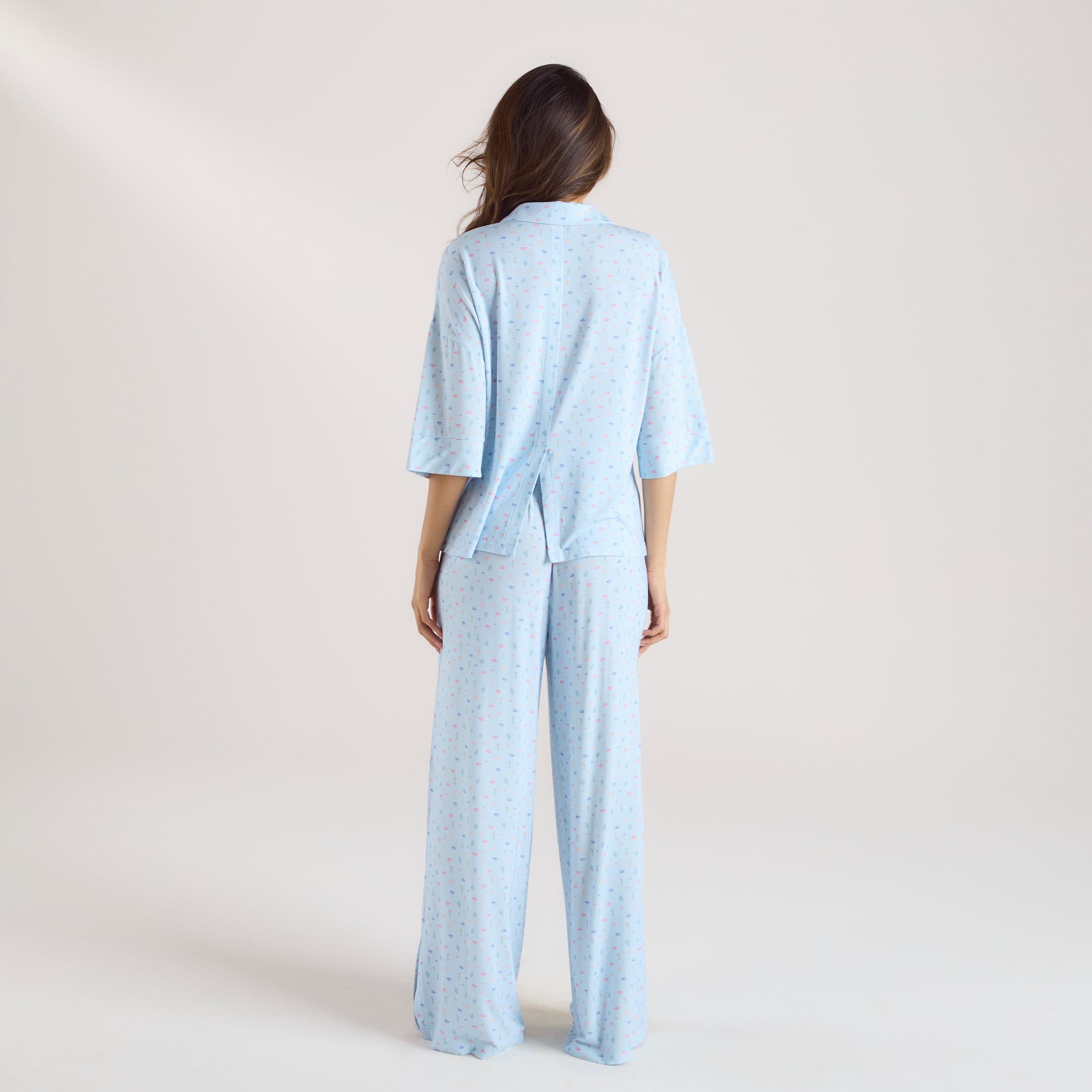 Modal Kortärmad Pyjamaskjorta | Modal Kortärmad Pyjamaskjorta - Blommig Blå