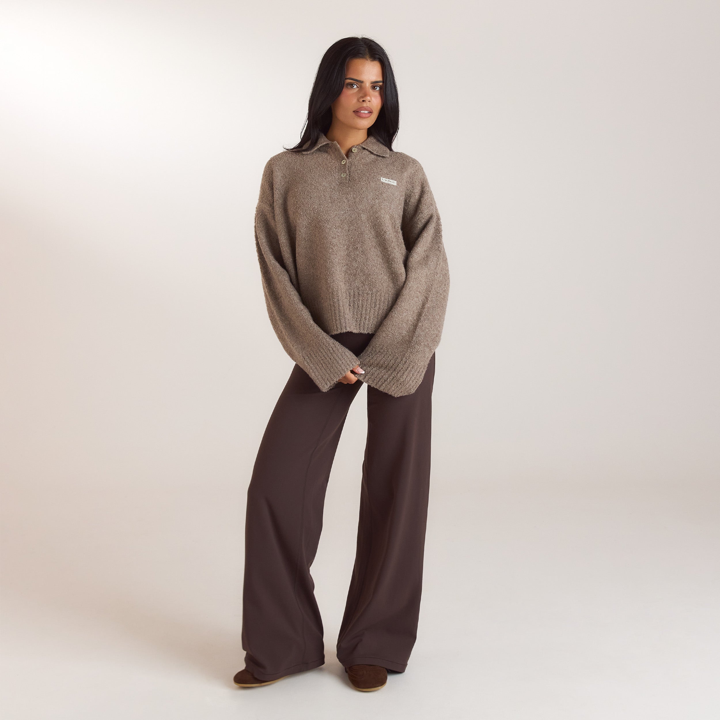 Stickad bouclé-polotröja | Stickad bouclé-polotröja - Mullvadsgrå