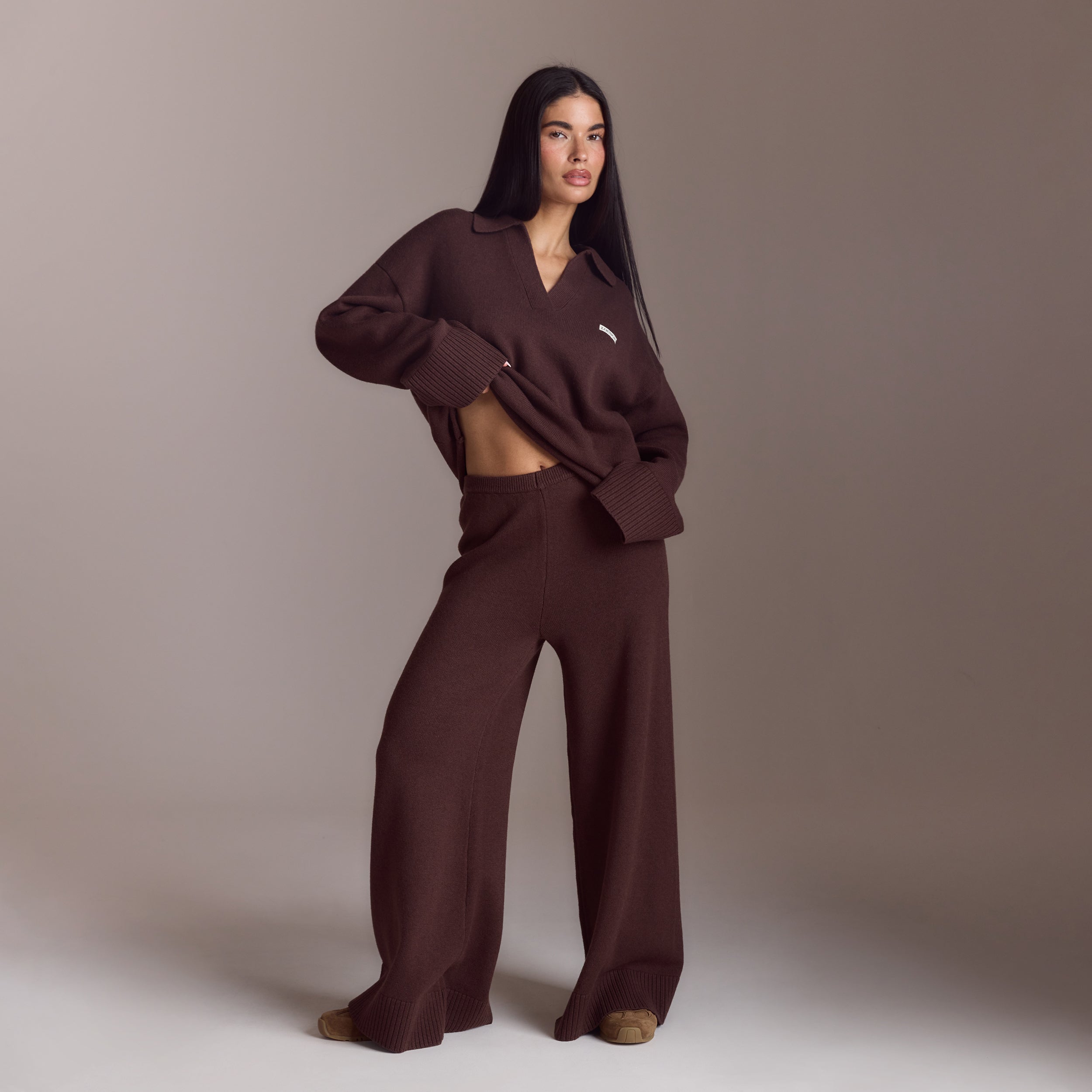 Stickad tröja med halvknäppning | Stickad tröja med halvknäppning - Choklad