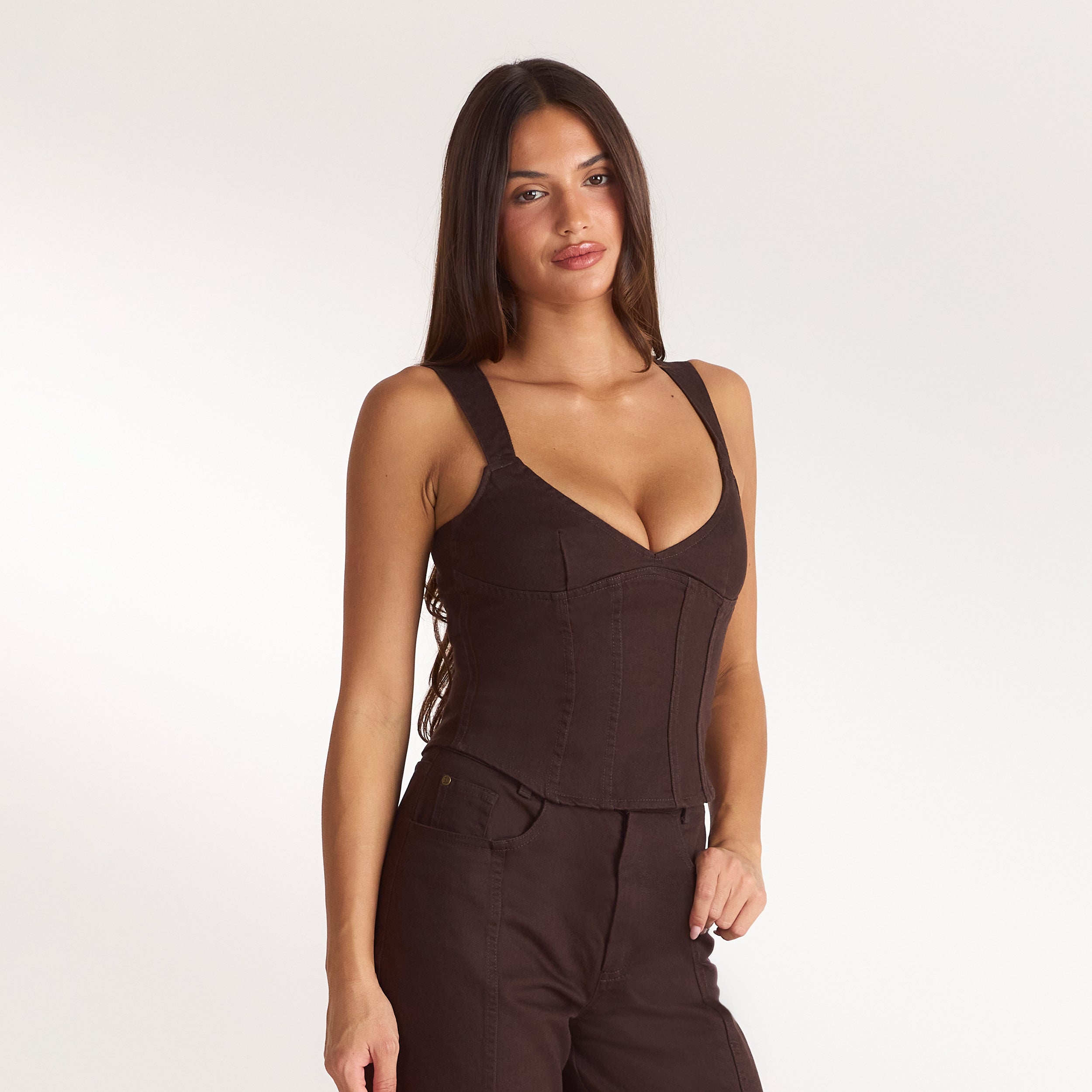 Korsett-topp i denim | Korsett-topp i denim - Choklad