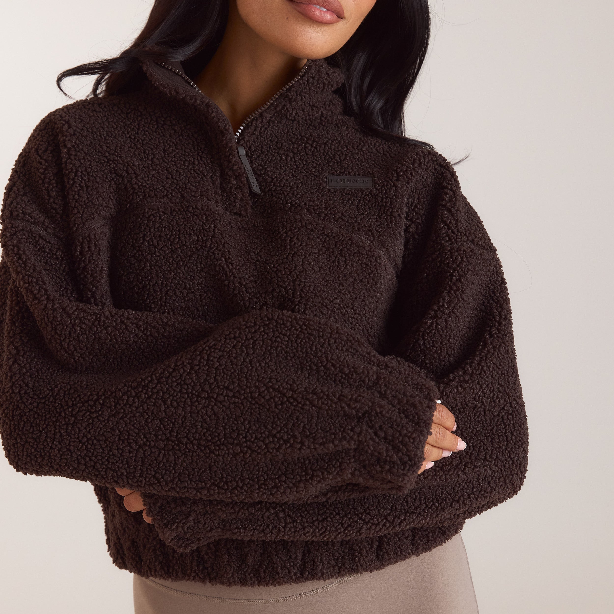 Teddy-Fleece jacka med polo & dragkedja | Teddy-Fleece jacka med polo & dragkedja - Mörk Choklad