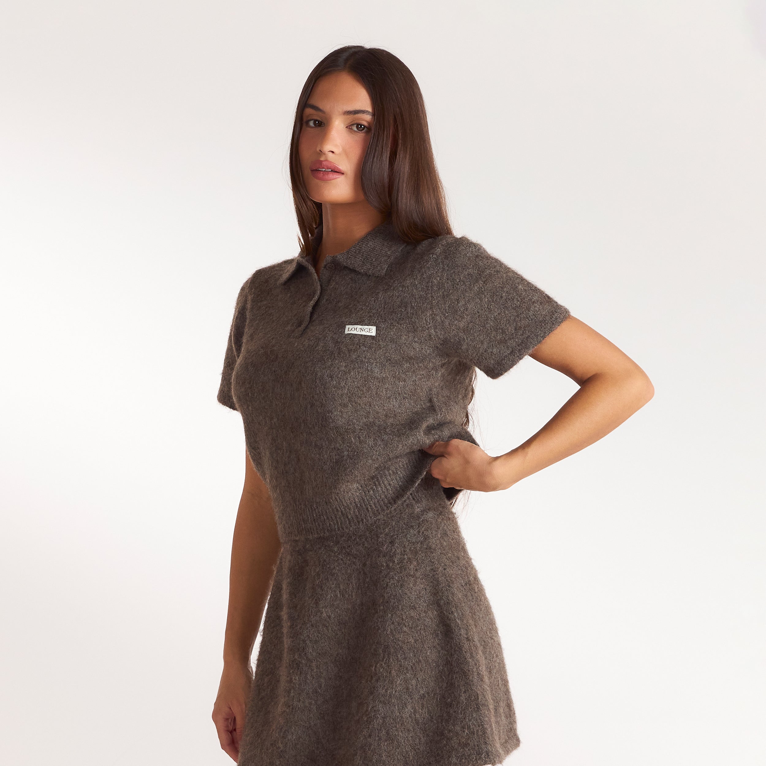 Stickad polo-topp | Stickad polo-topp - Askbrun