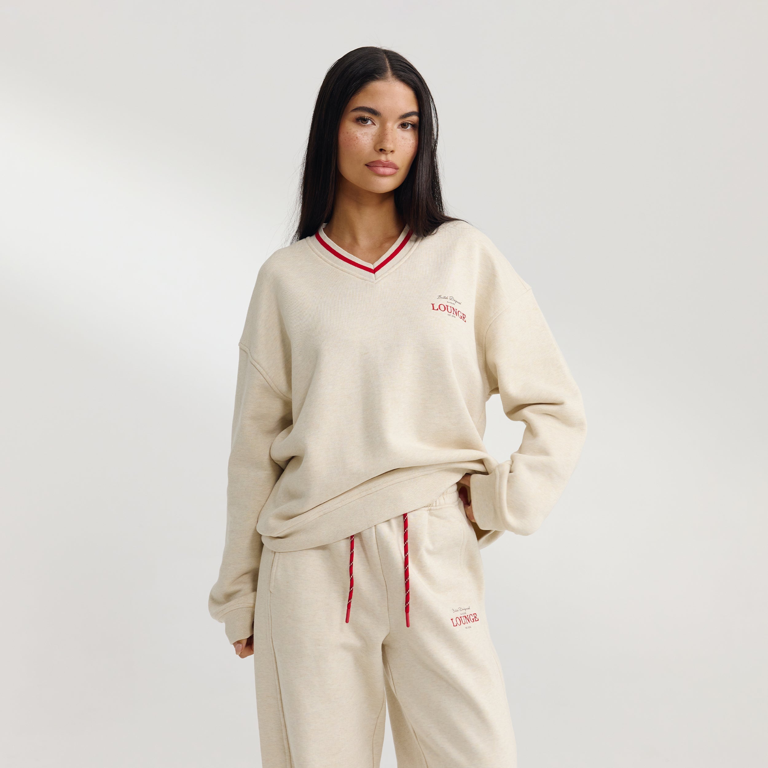 V-Neck Tröja | V-Neck Tröja - Havrefärgad Marl