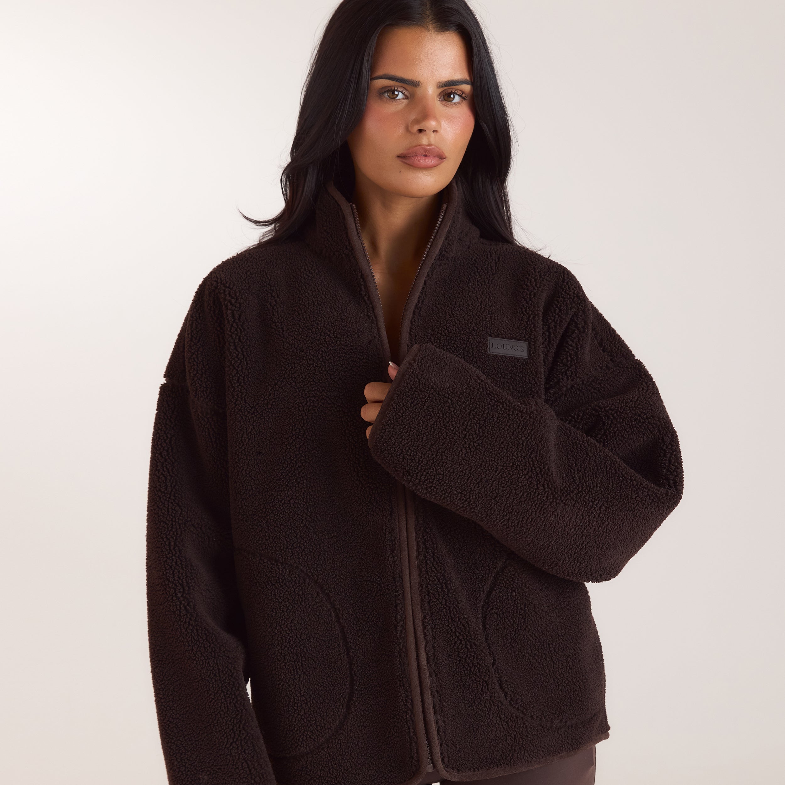 Teddy-Fleece jacka med dragkedja | Teddy-Fleece jacka med dragkedja - Choklad