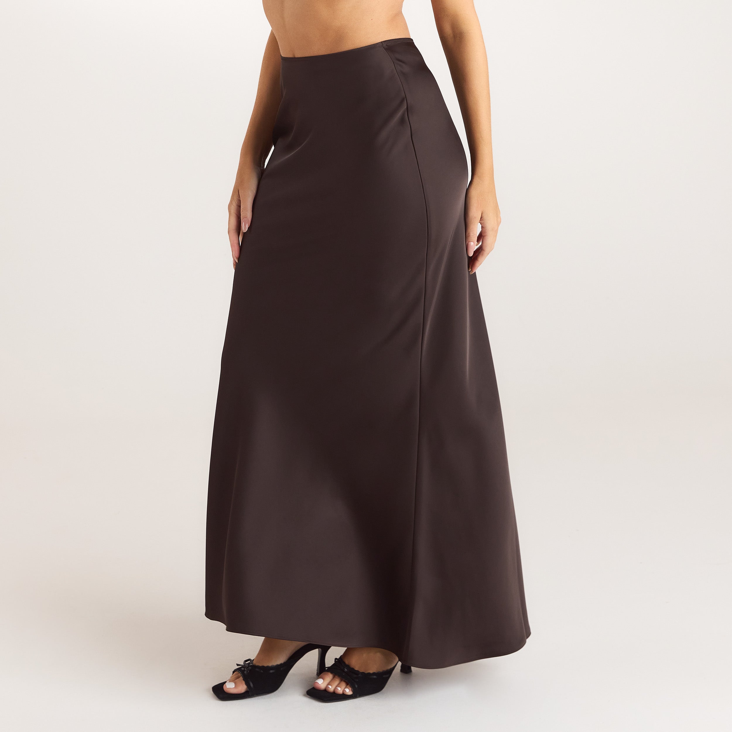 Satin Fitted Maxikjol | Satin Fitted Maxikjol - Choklad