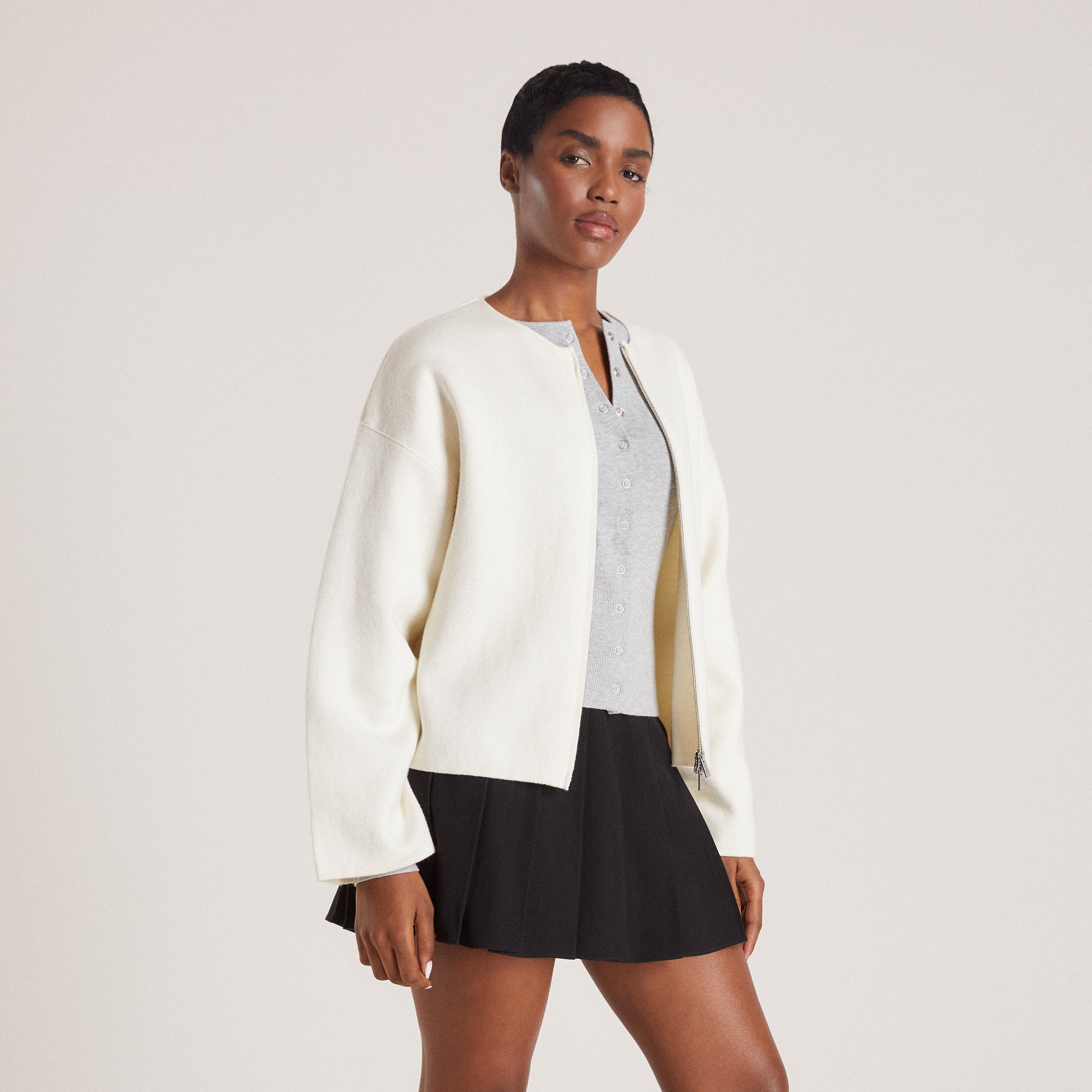 Cardigan med Dragkedja | Zip-Up Cardigan - Creme