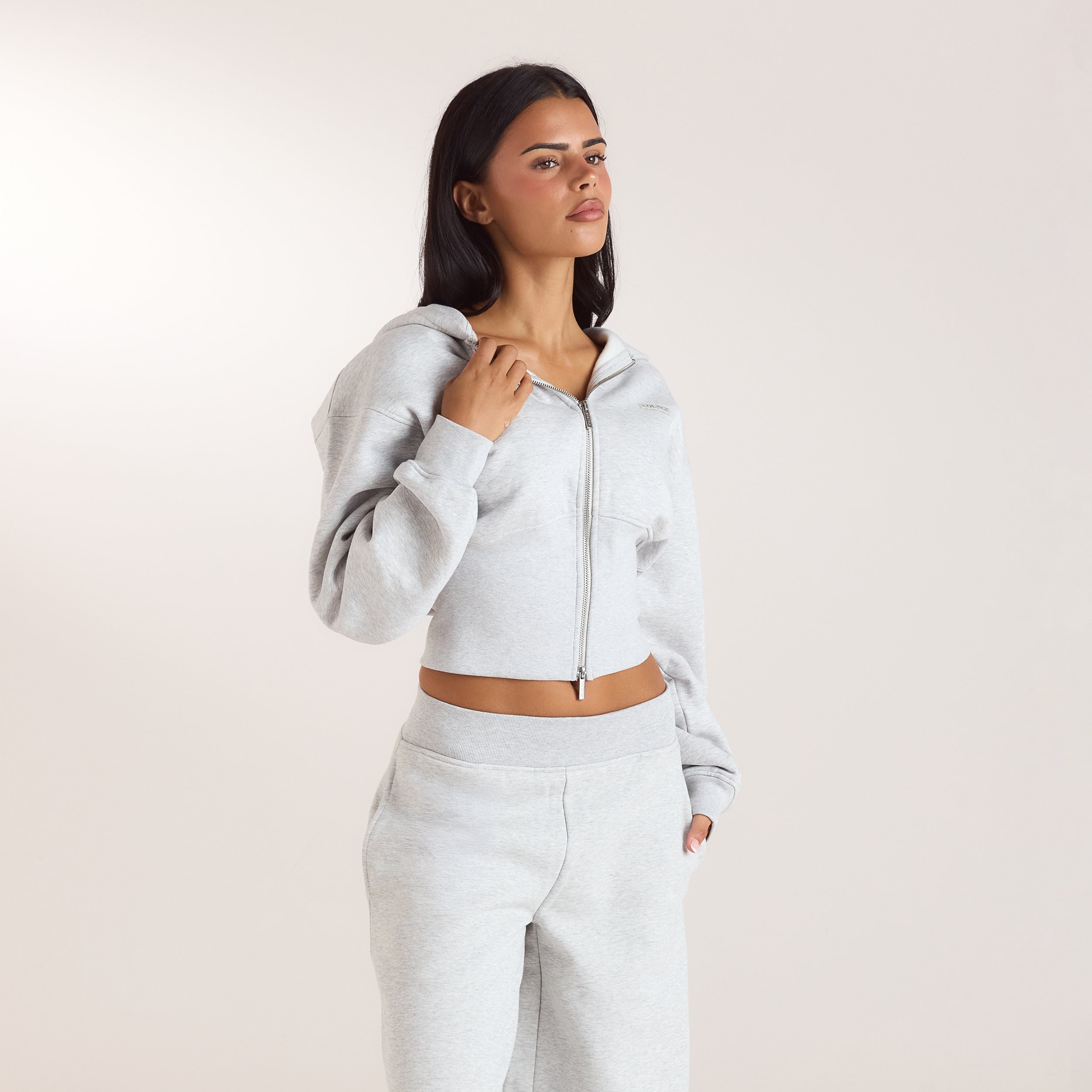 Hoodie med figurnära midja och dragkedja | Hoodie med figurnära midja och dragkedja - Grå