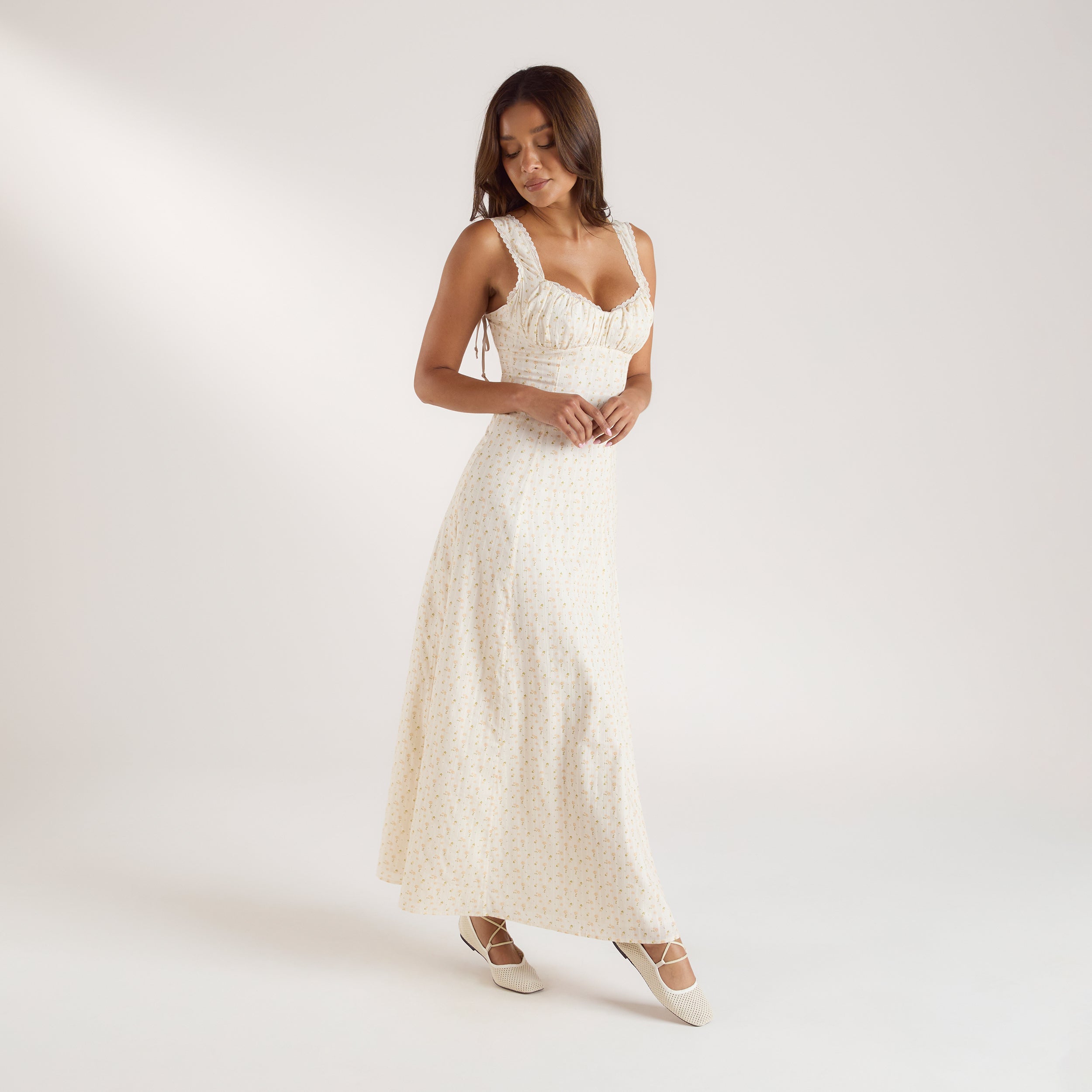Maxi-jurk met Korsetrug | Maxi-jurk met Korsetrug - Blommig Persika