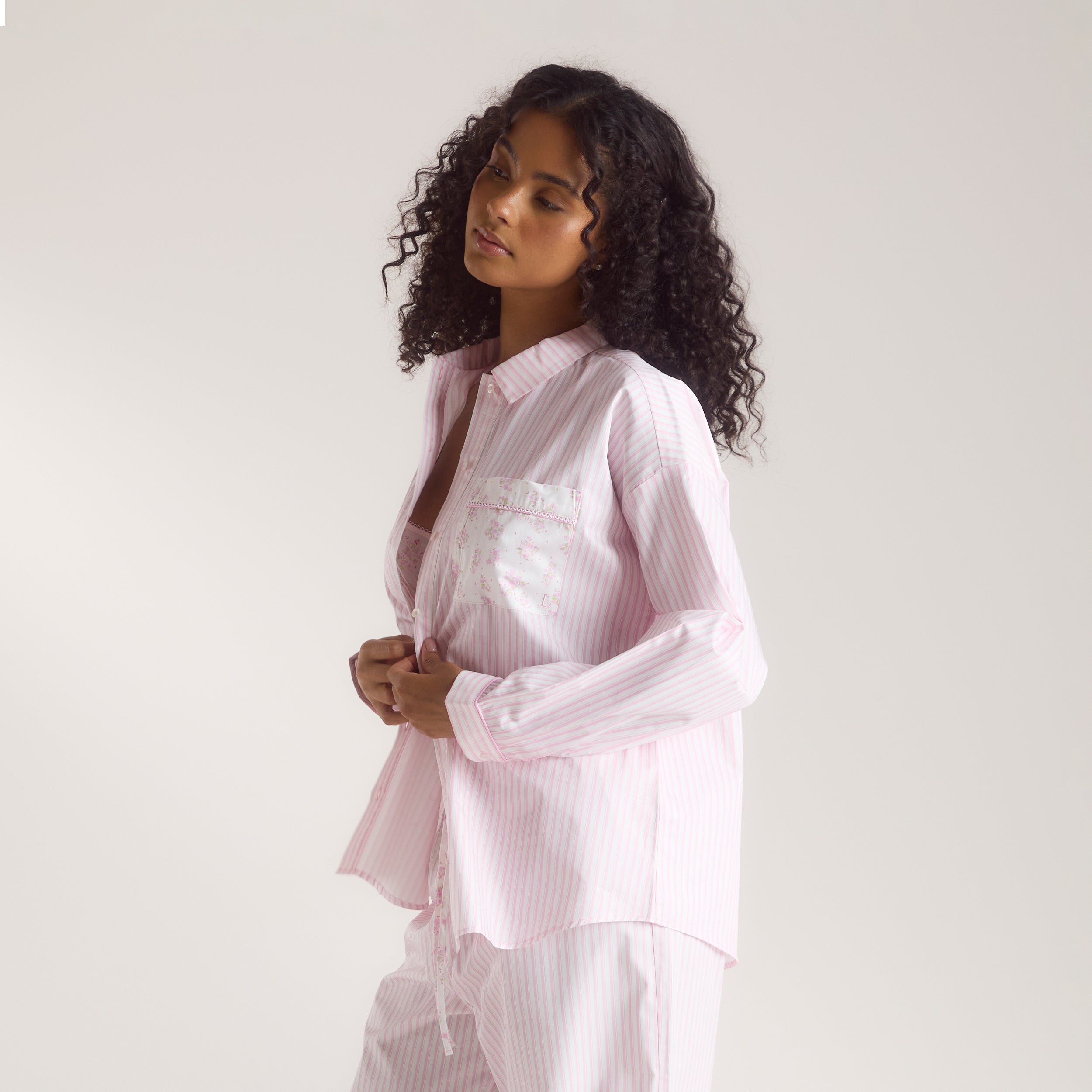 Bloom & Stripe Pyjamasskjorta | Bloom & Stripe Pyjamasskjorta - Rosa