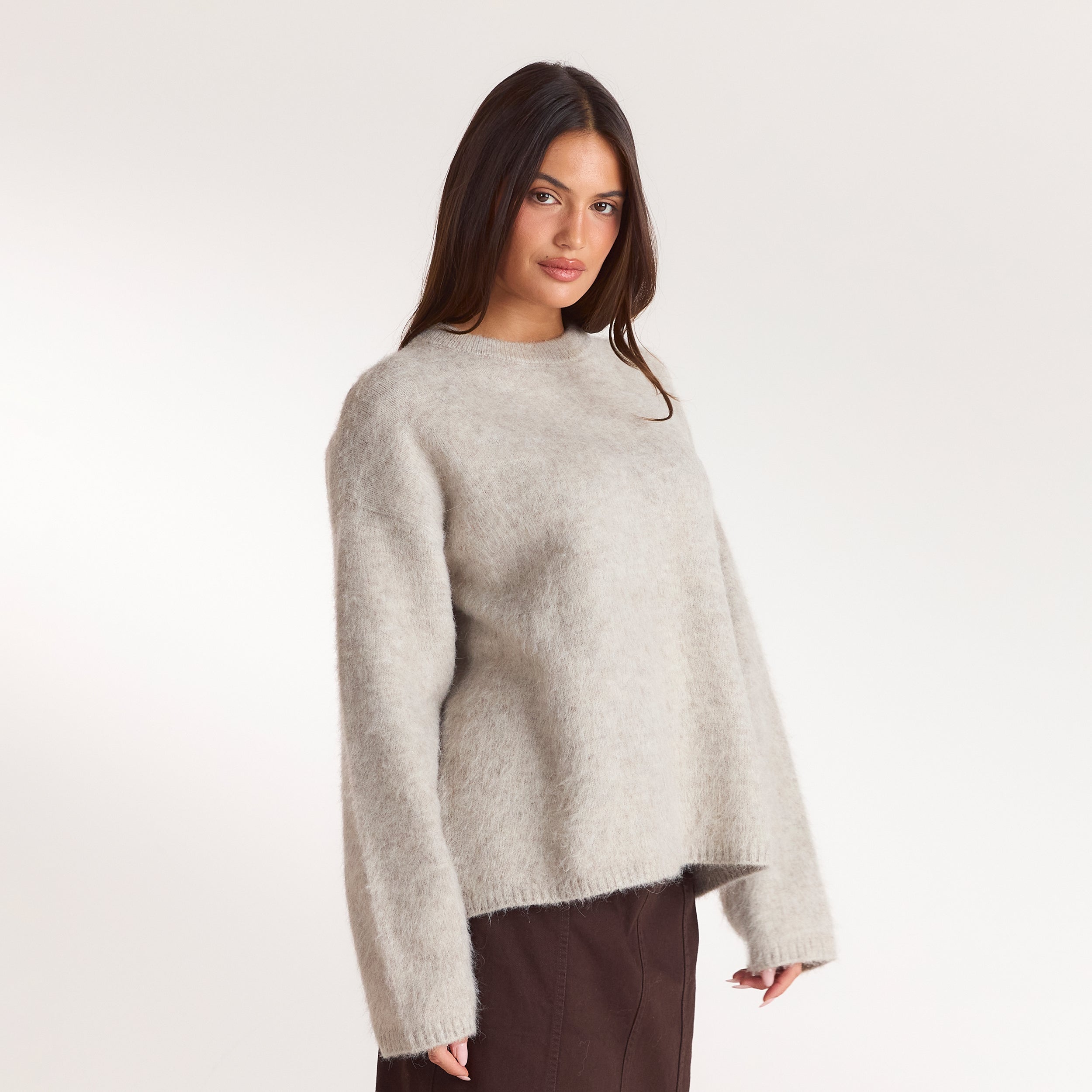 Fluffig stickad tröja | Fluffig stickad tröja - Varmgrå