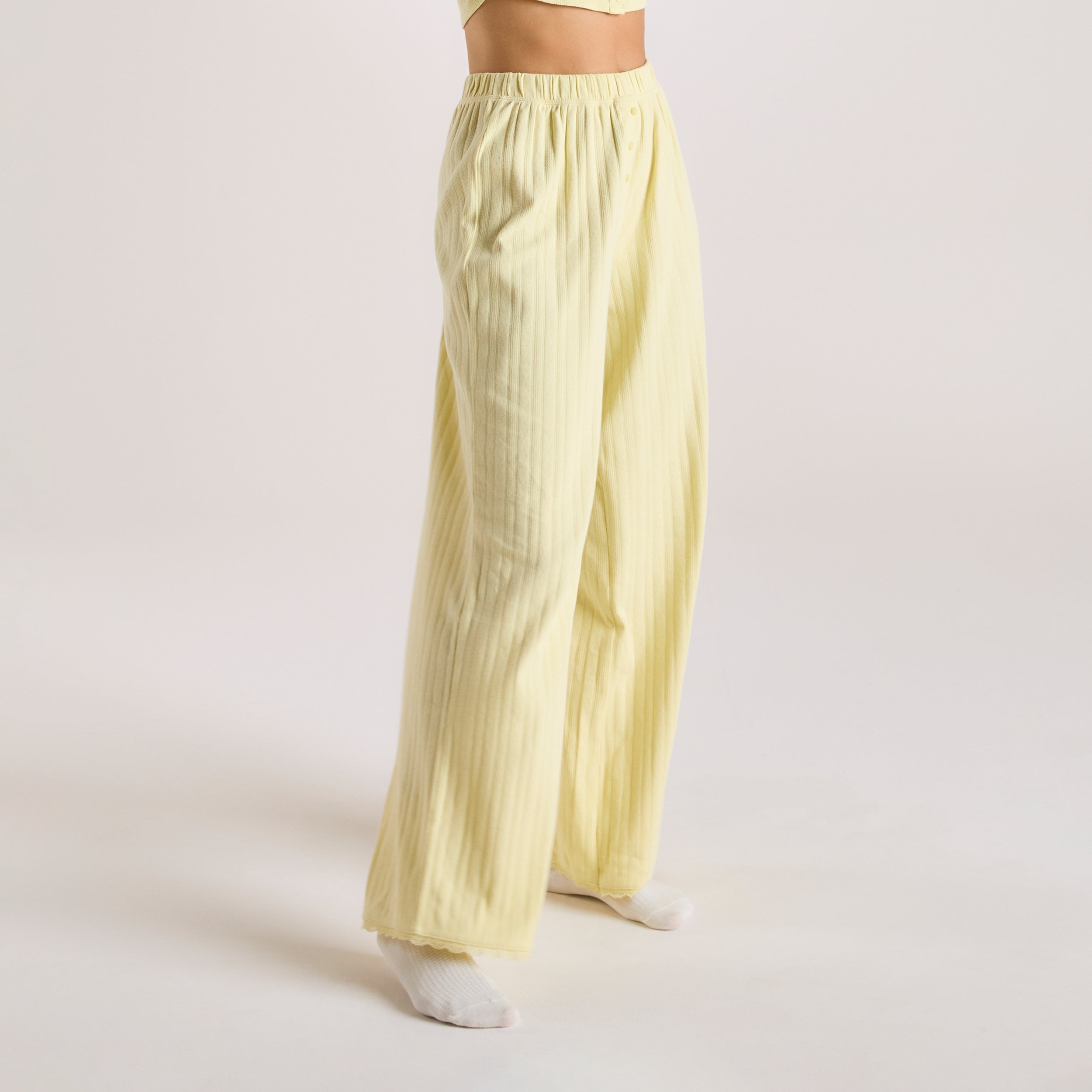 Pointelle Pyjamabyxor | Pointelle Pyjamabyxor - Smörblommig Gul