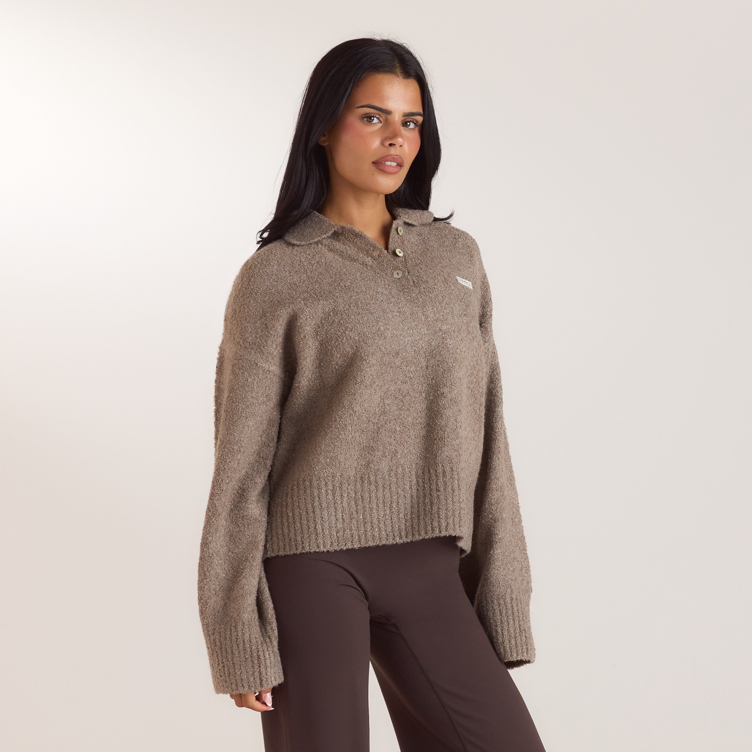 Stickad bouclé-polotröja | Stickad bouclé-polotröja - Mullvadsgrå