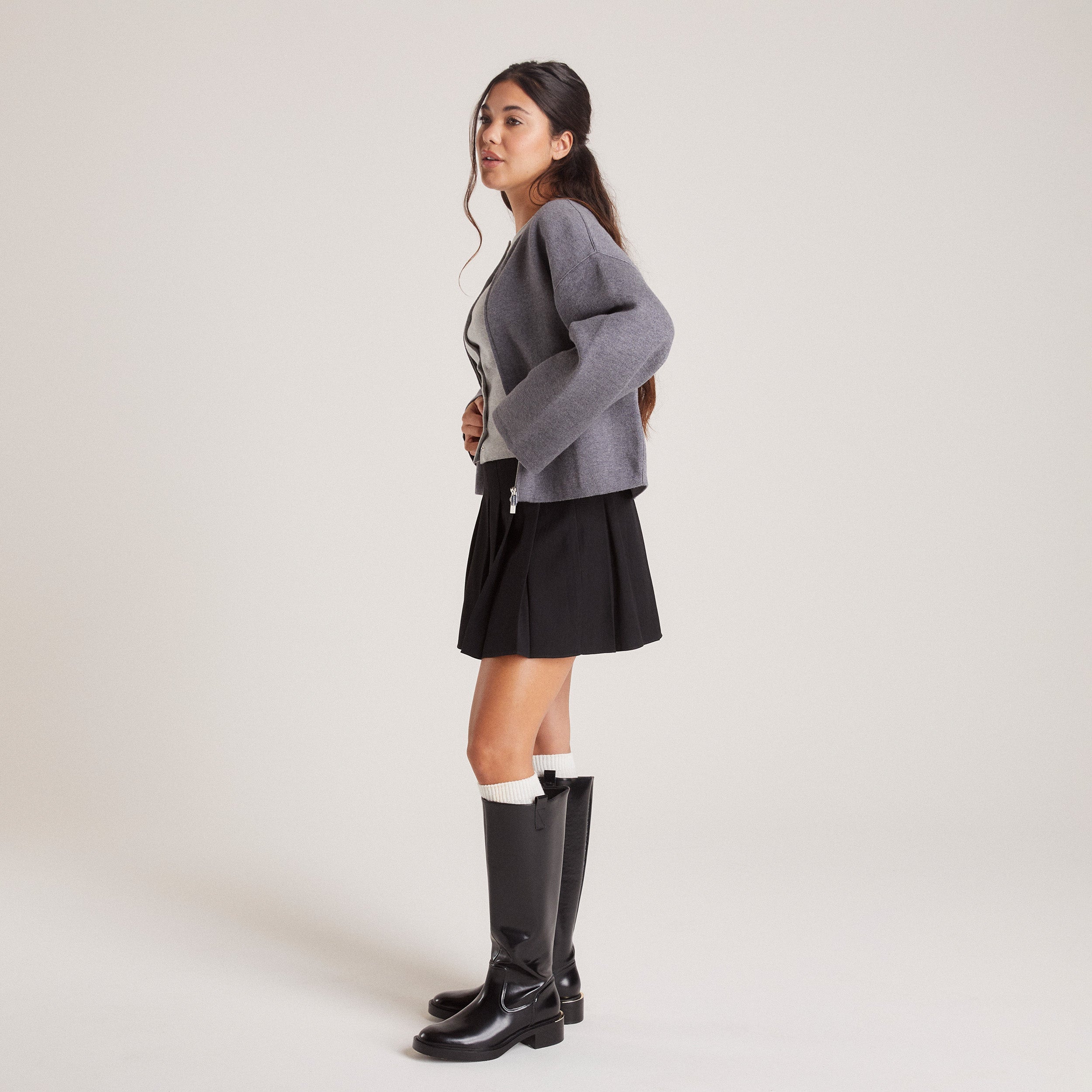 Cardigan med Dragkedja | Zip-Up Cardigan - Charcoal