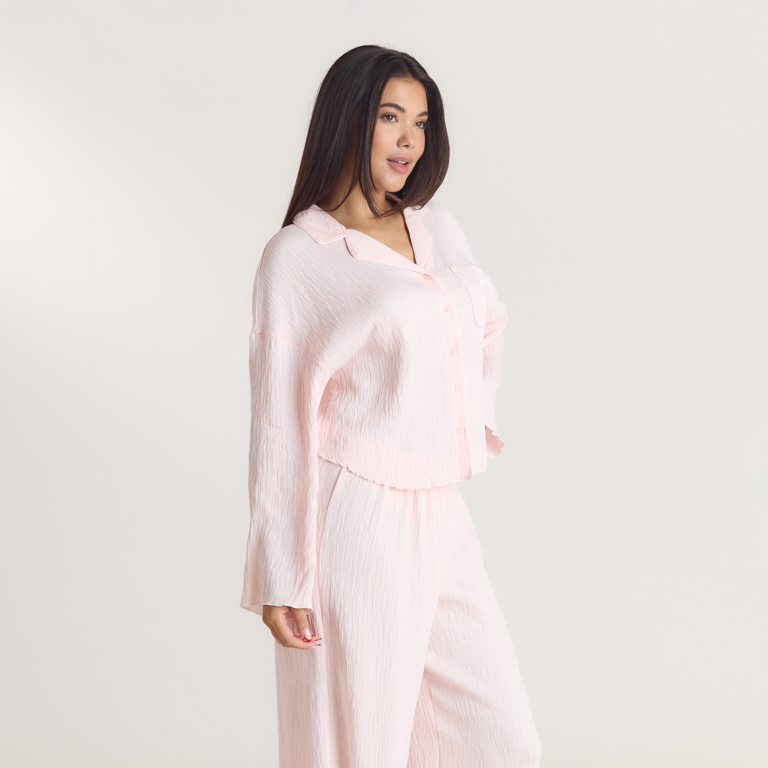 Crinkle Pyjamasskjorta | Crinkle Pyjamasskjorta - Rosa