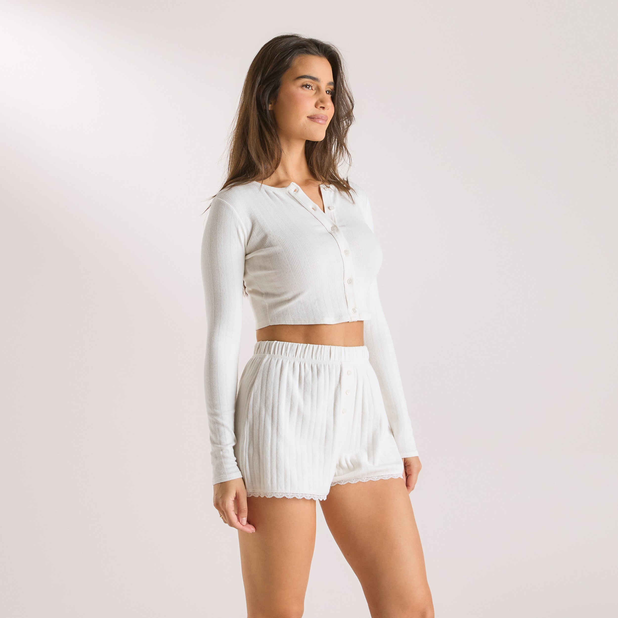 Pointelle Cardigan | Pointelle Cardigan - Krämfärgad