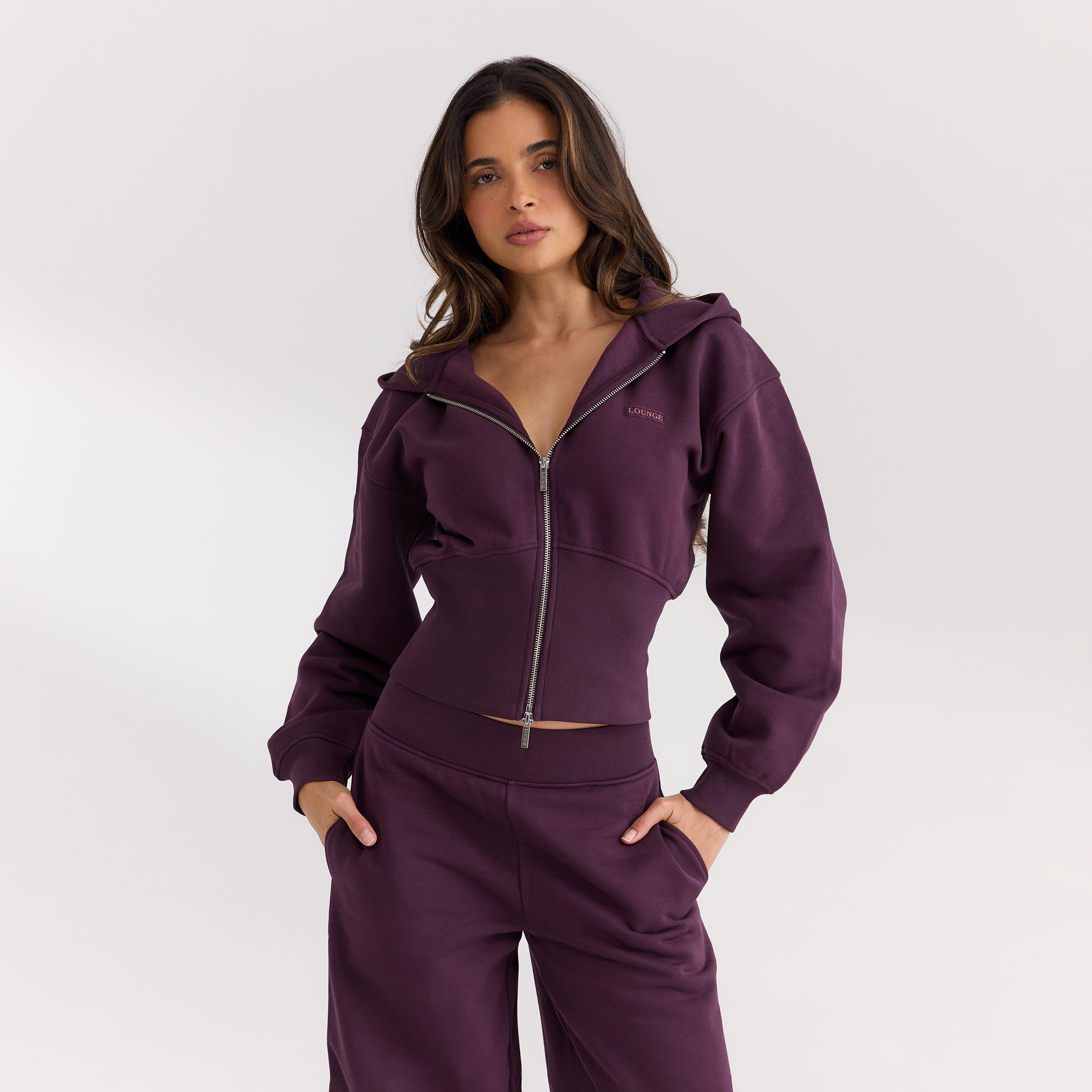 Hoodie med figurnära midja och dragkedja | Hoodie med figurnära midja och dragkedja - Körsbärslack