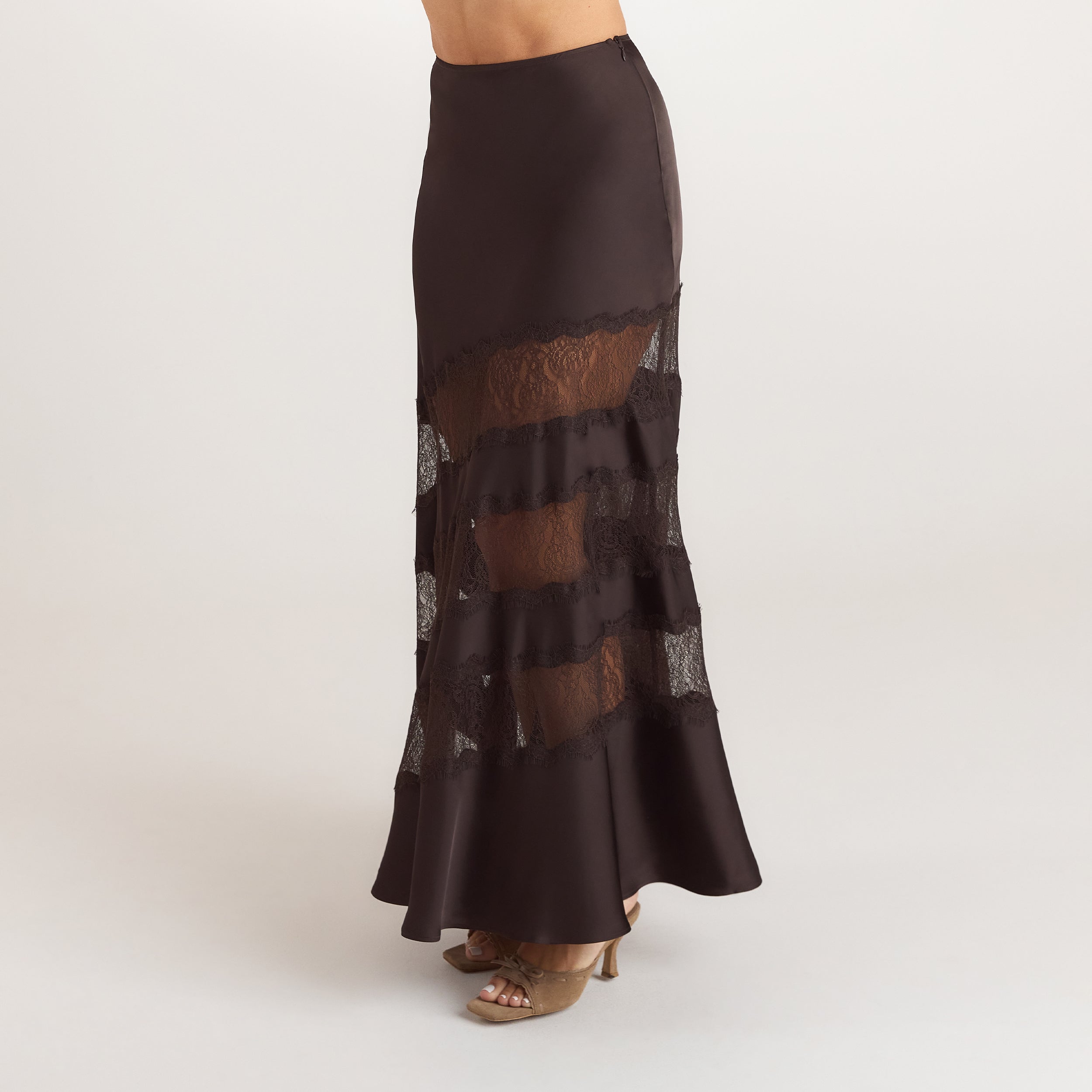 Lace Trim Maxikjol | Lace Trim Maxikjol - Choklad