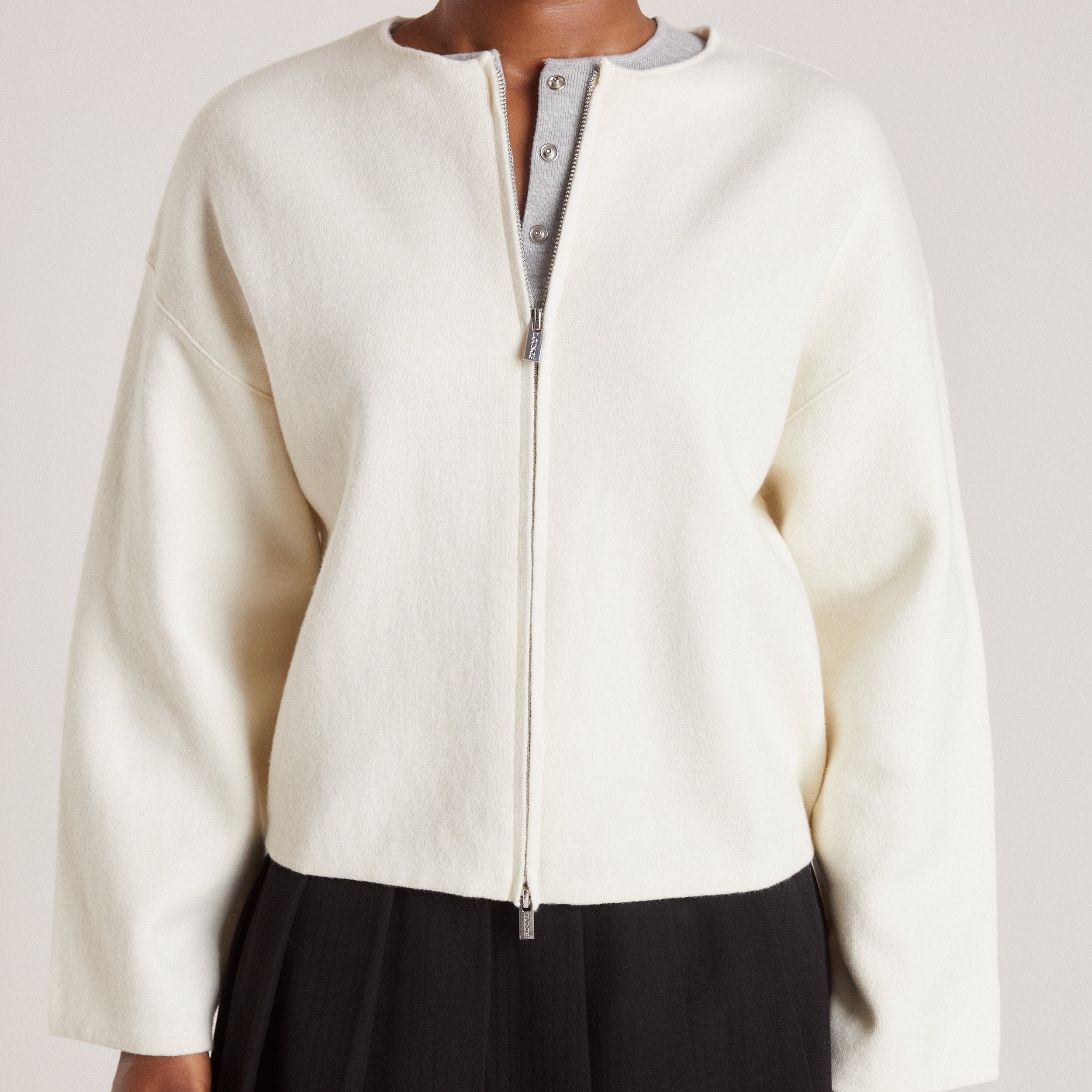 Cardigan med Dragkedja | Zip-Up Cardigan - Creme