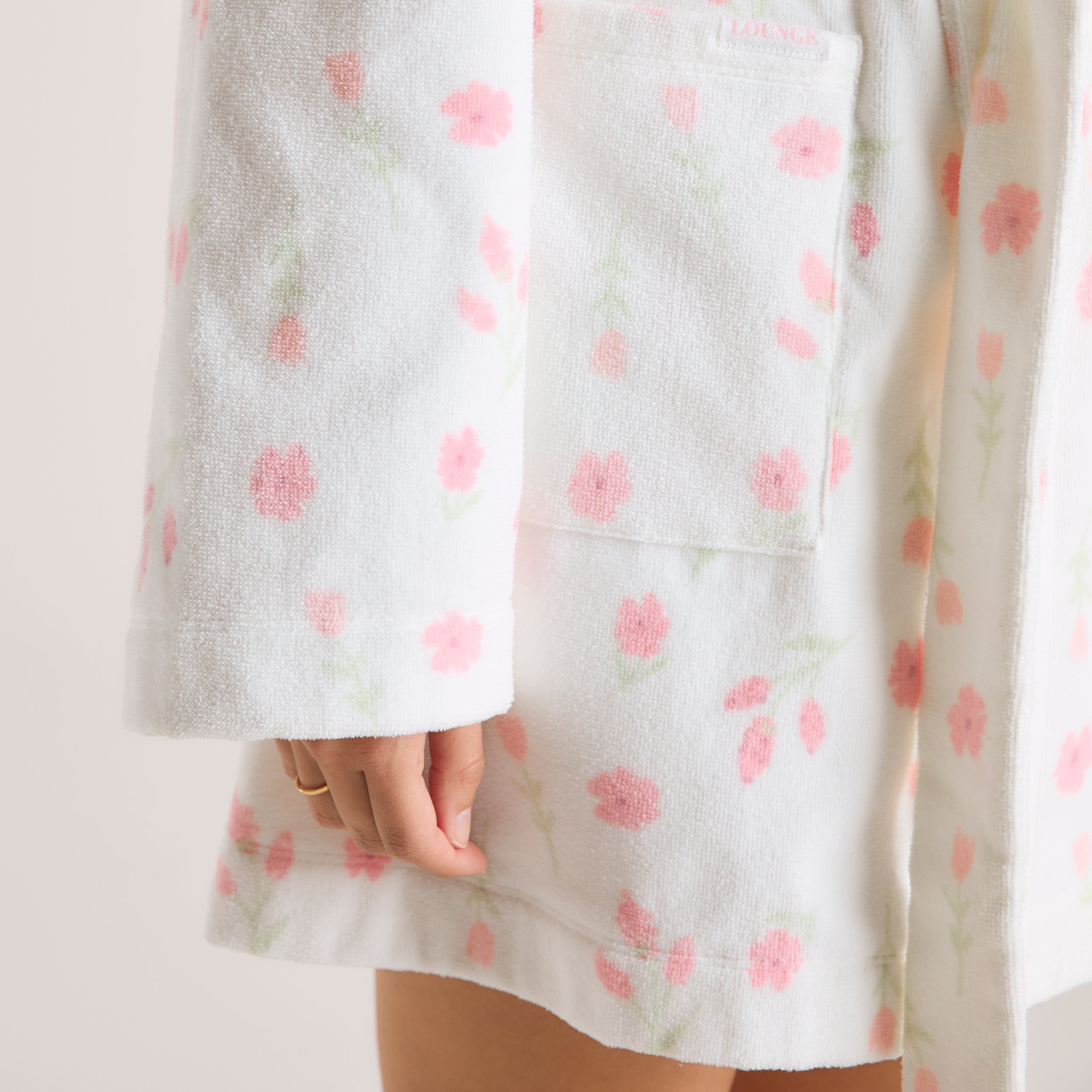 Kort Towelling Morgonrock | Kort Towelling Morgonrock - Blommigt Tryck