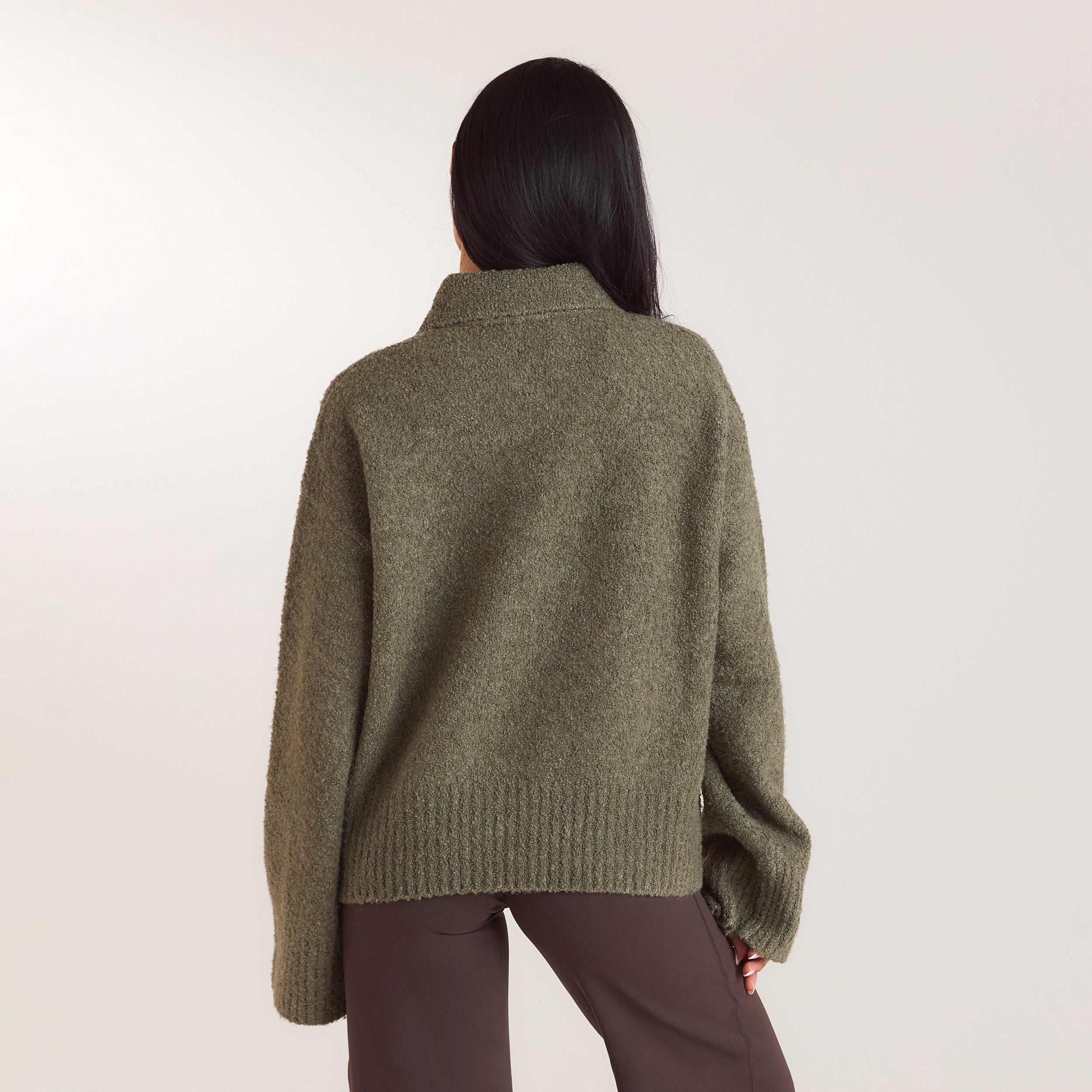 Stickad bouclé-polotröja | Stickad bouclé-polotröja - Kaki